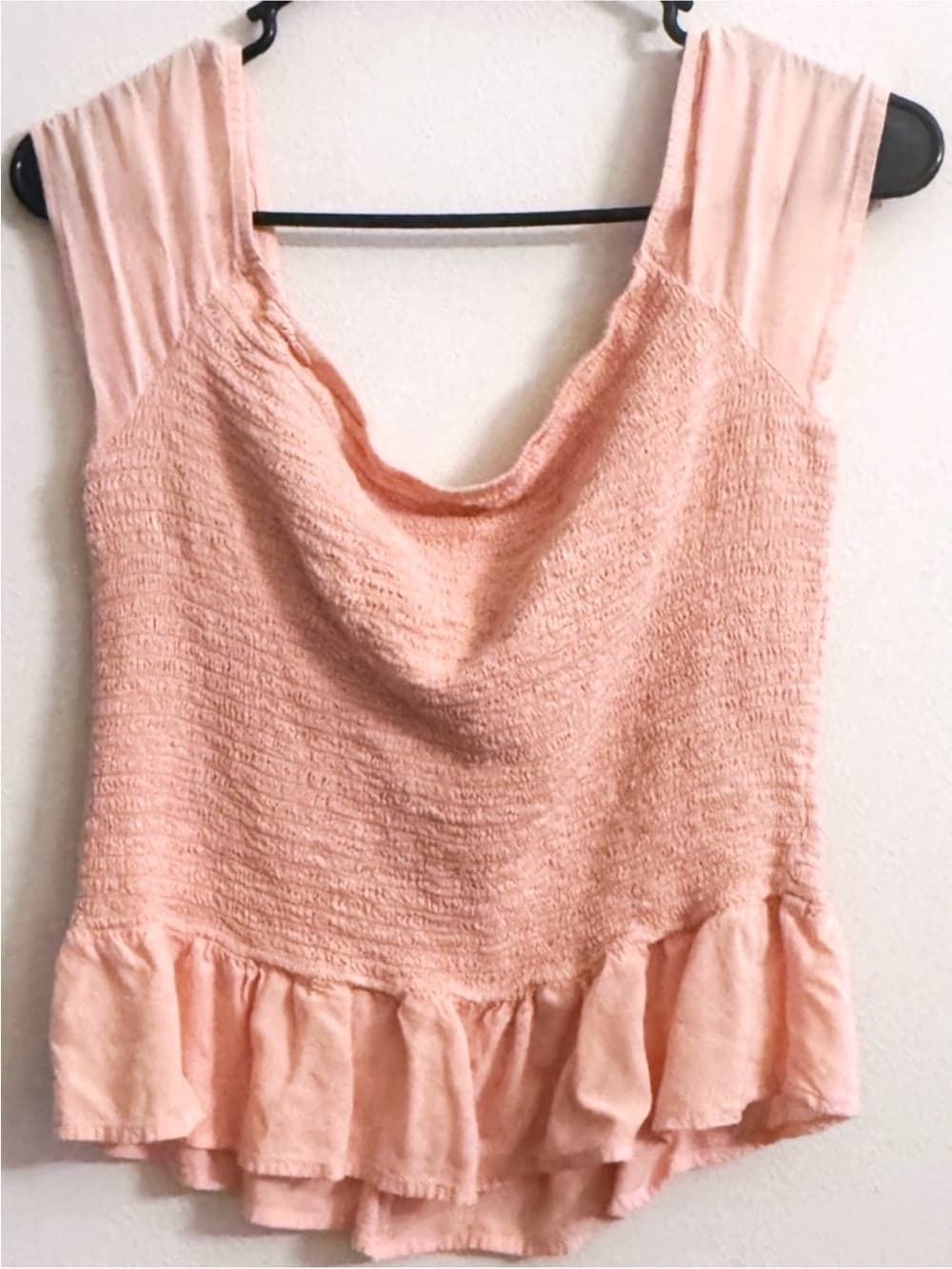 Candies Blush Pink Peplum Ruffle Hem Sleeveless Blouse XL Smocked