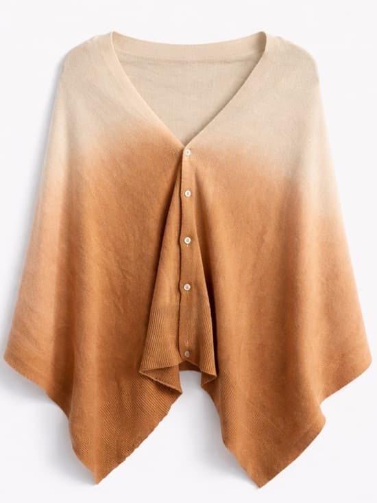 No Label Beige Brown Ombre Button Front Cardigan OS Lightweight Knit - Thumbnail 8