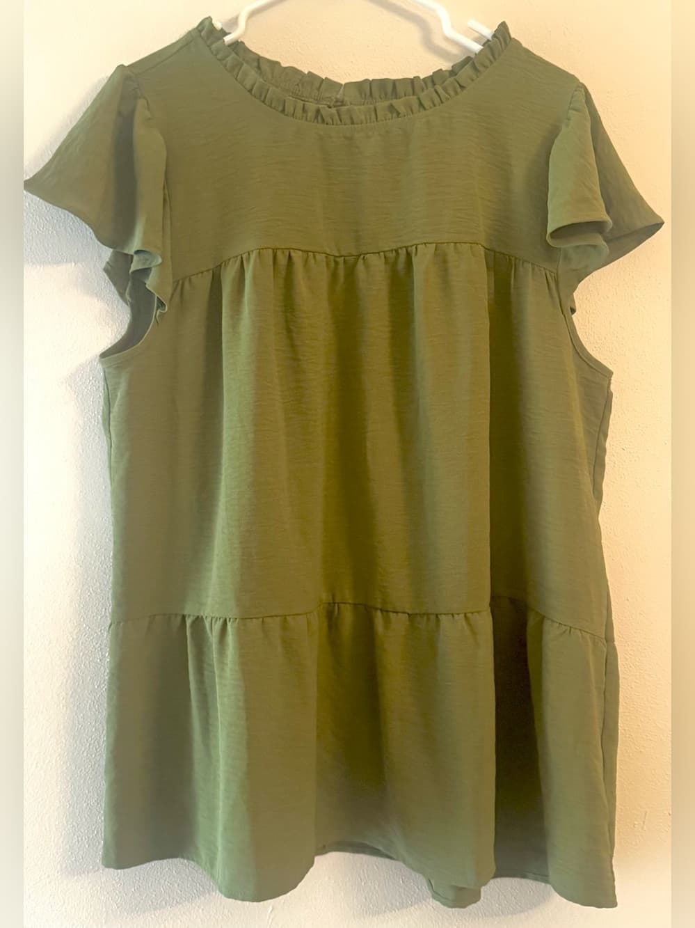 Naif Women's Olive Green Ruffle Trim Babydoll Top Plus Size 2X