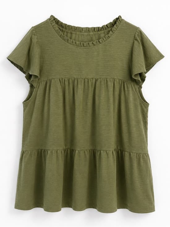 Naif Women's Olive Green Ruffle Trim Babydoll Top Plus Size 2X - Thumbnail 9