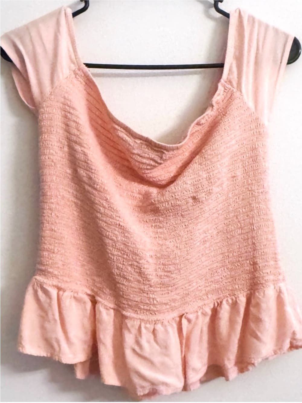 Candies Blush Pink Peplum Ruffle Hem Sleeveless Blouse XL Smocked - Thumbnail 2