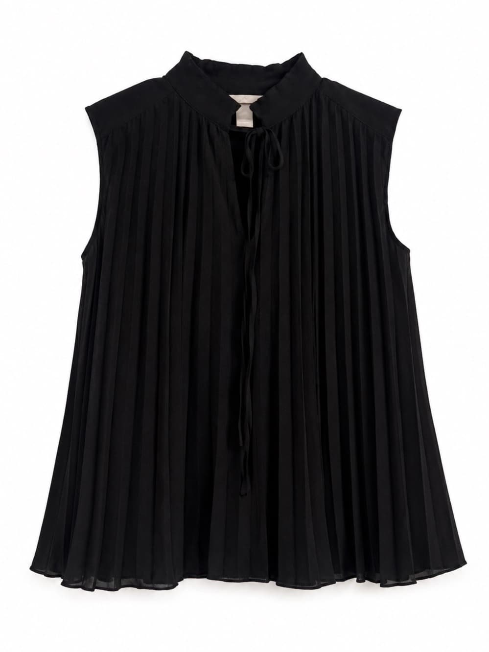 H&M Black Pleated Sleeveless Mock Neck Blouse S Lined Flowy Workwear Minimalist - Thumbnail 8