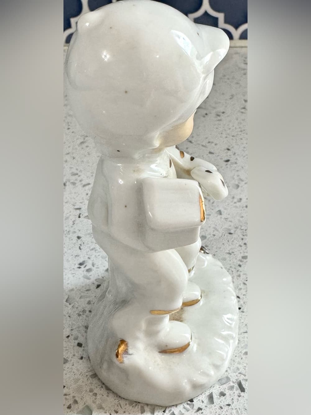 Vintage White Porcelain Boy With Birds Figurine Collectible Home Decor - Thumbnail 4