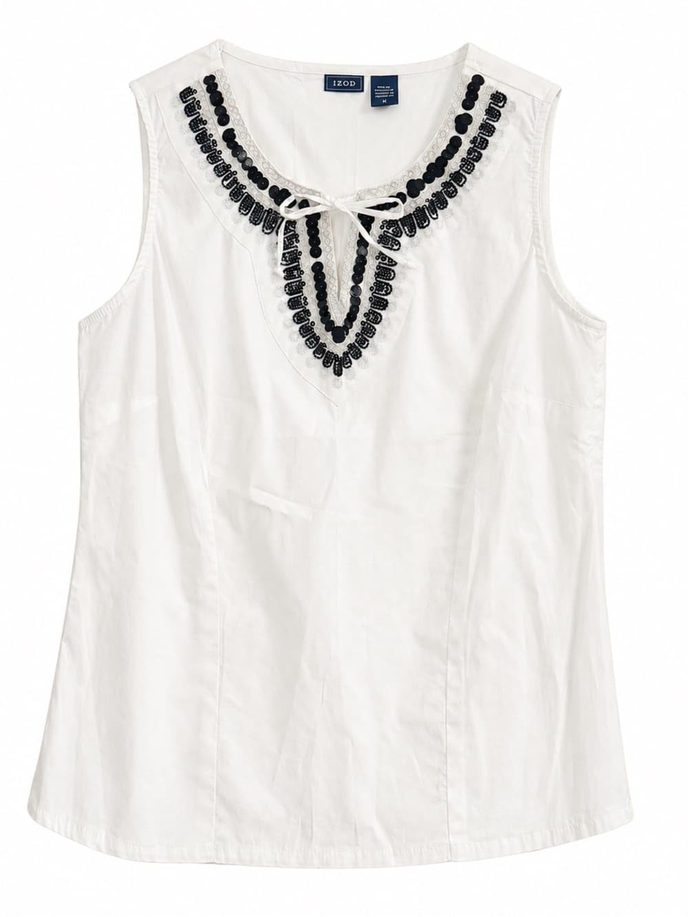 IZOD White Beaded Embellished V-Neck Sleeveless Shell Tank Top M Classic Preppy - Thumbnail 8