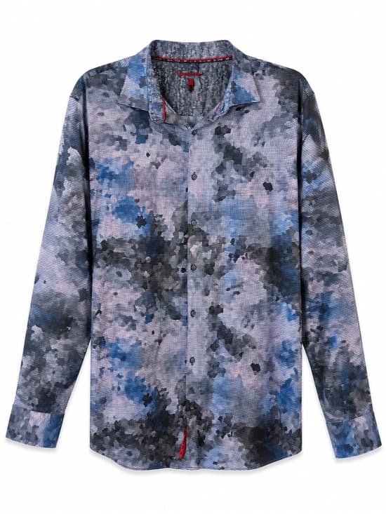 Visconti Black Blue Abstract Print Long Sleeve Shirt 2XLT Big & Tall - Thumbnail 9