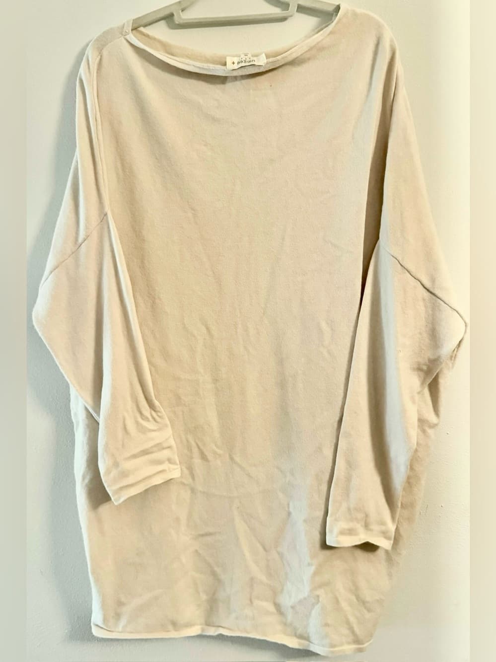 Umgee Women's Cream Oversized Long Sleeve Draped Tunic Top Plus Size 1X