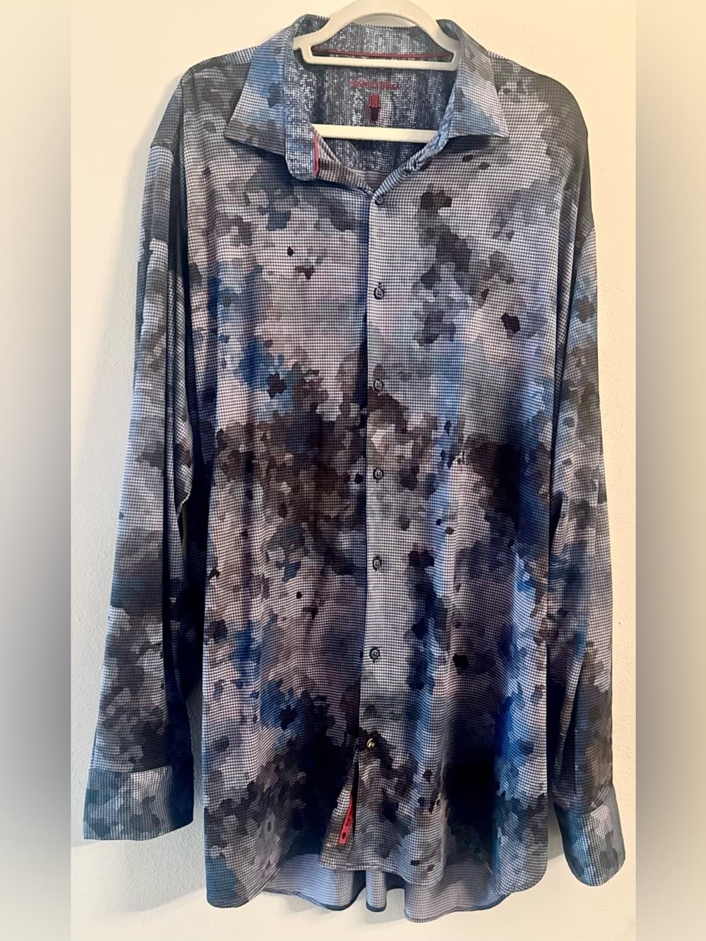 Visconti Black Blue Abstract Print Long Sleeve Shirt 2XLT Big & Tall