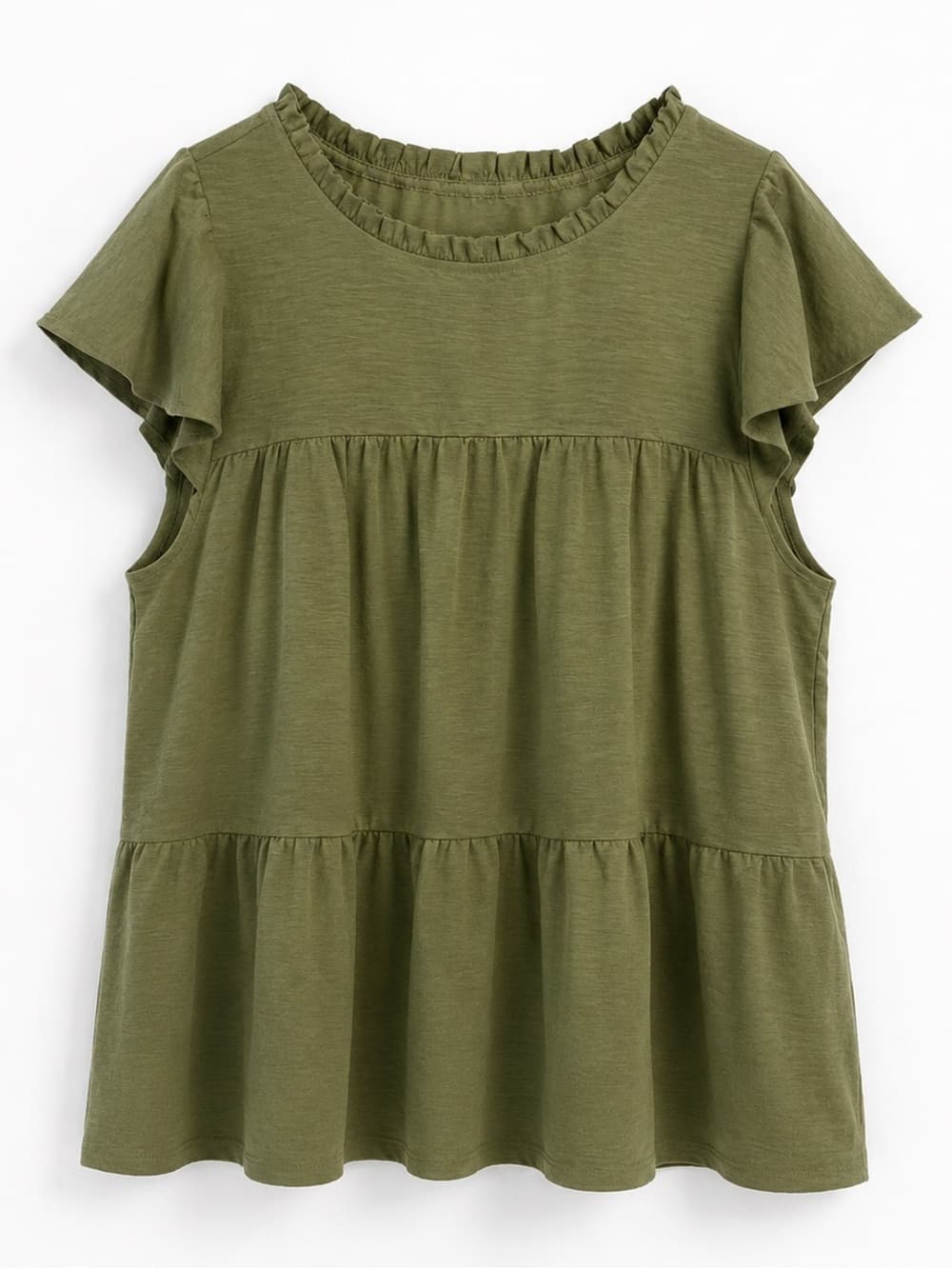 Naif Women's Olive Green Ruffle Trim Babydoll Top Plus Size 2X - Thumbnail 8
