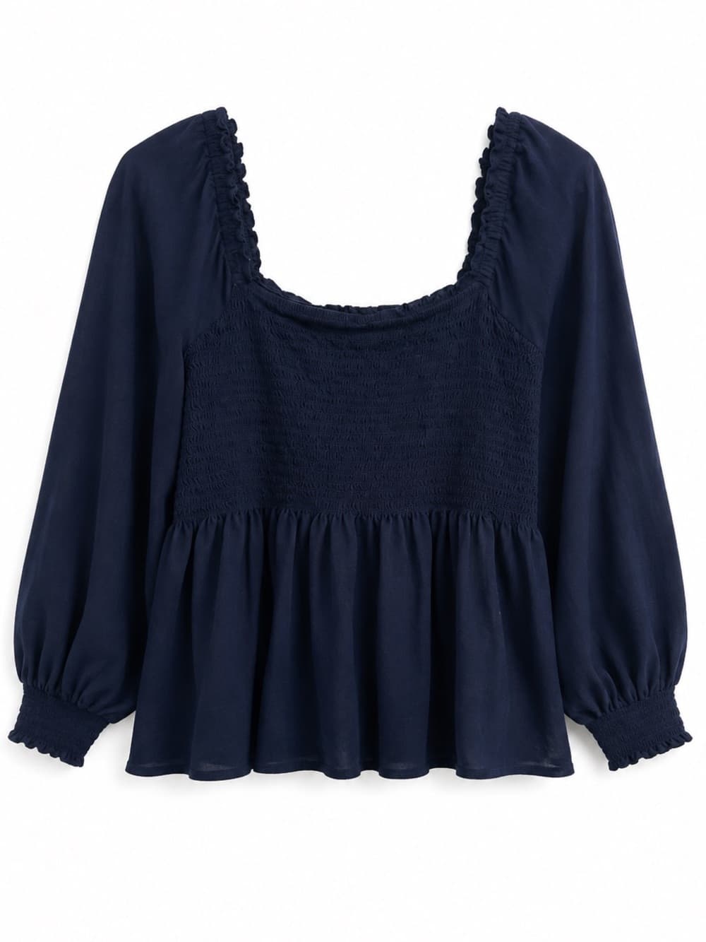 Nautica Women's Navy Smocked Square Neck Puff Sleeve Peplum Blouse Size XXL - Thumbnail 6