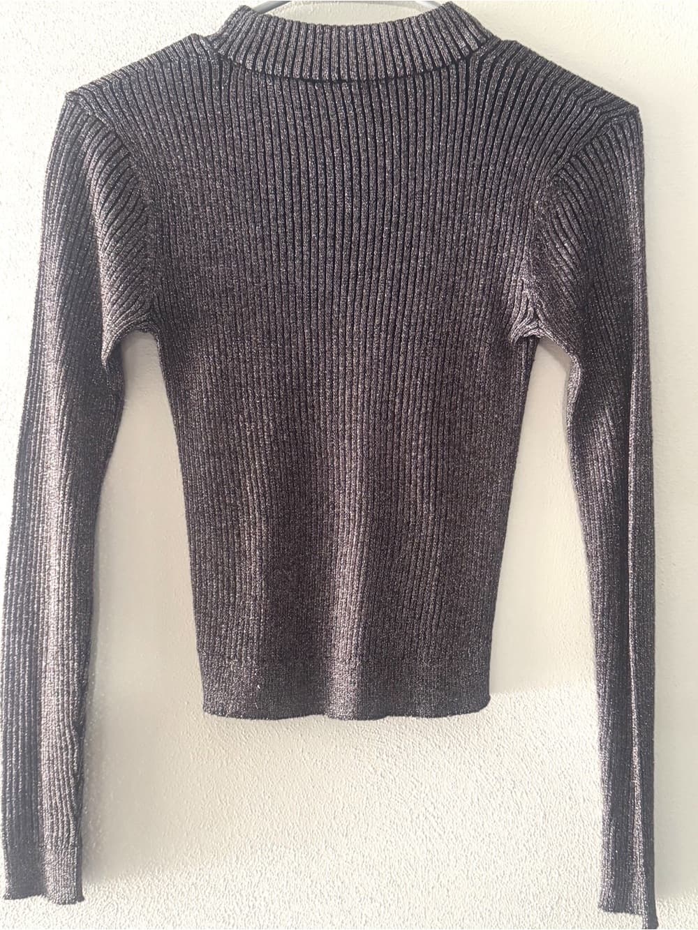 H&M Divided Black Metallic Ribbed Mock Neck Crop Top S - Thumbnail 2