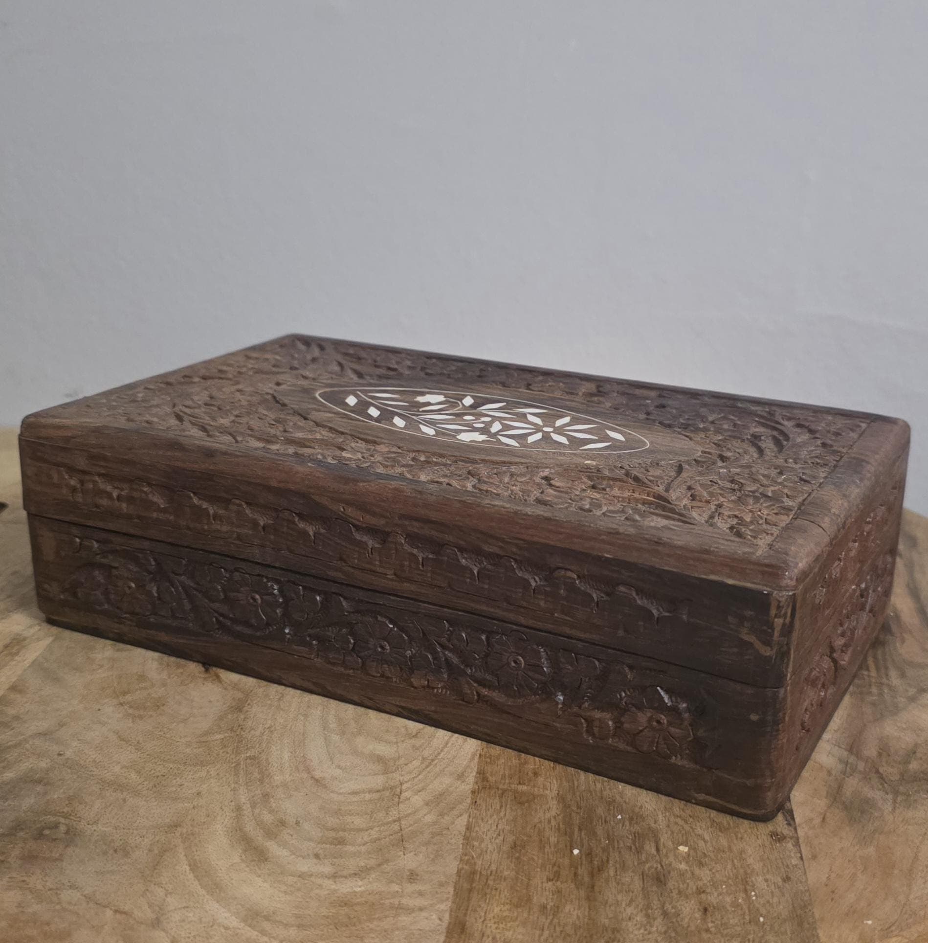 Vintage Sheesham Wood Inlay Jewelry Box - Thumbnail 2