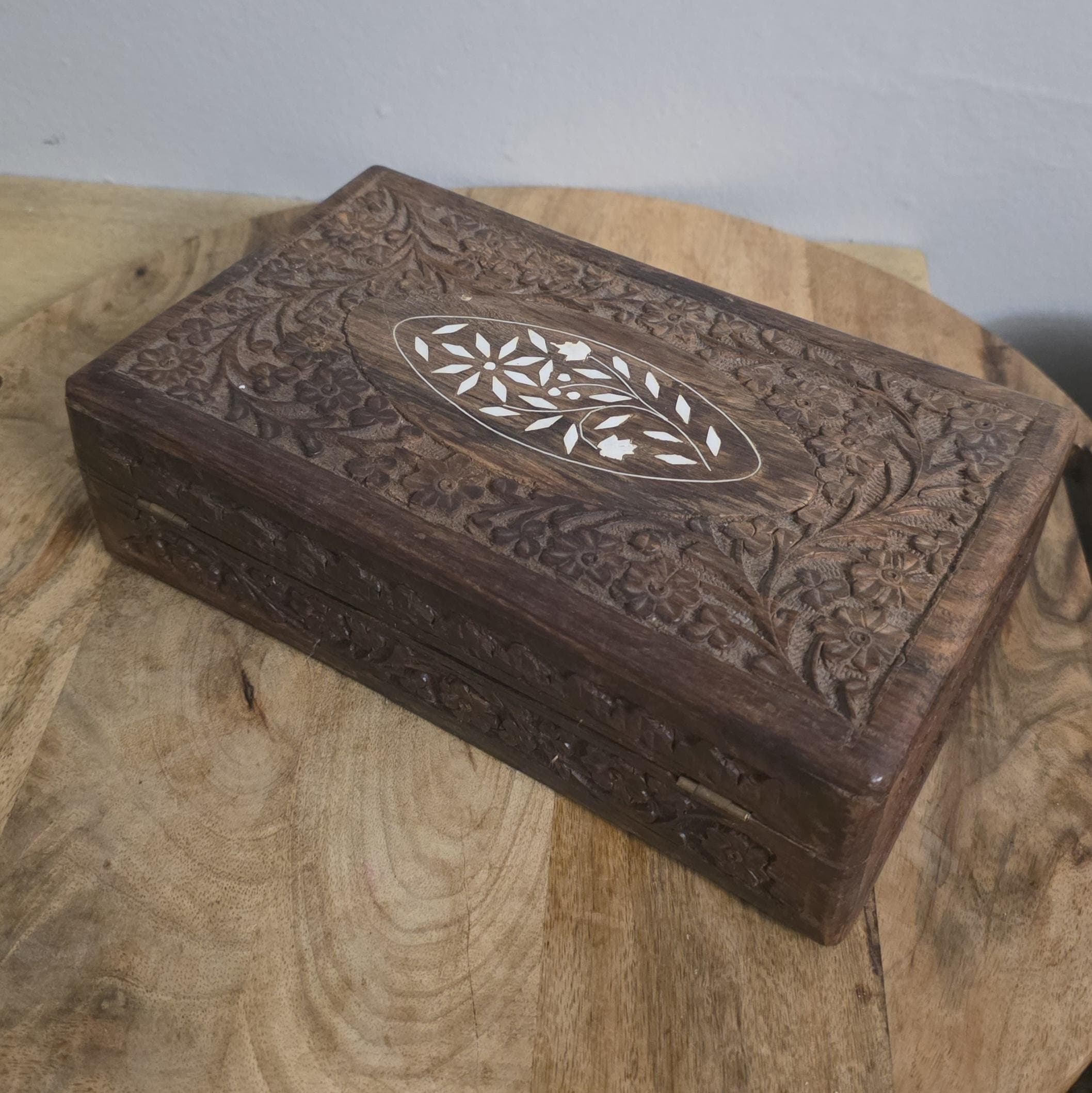 Vintage Sheesham Wood Inlay Jewelry Box - Thumbnail 3