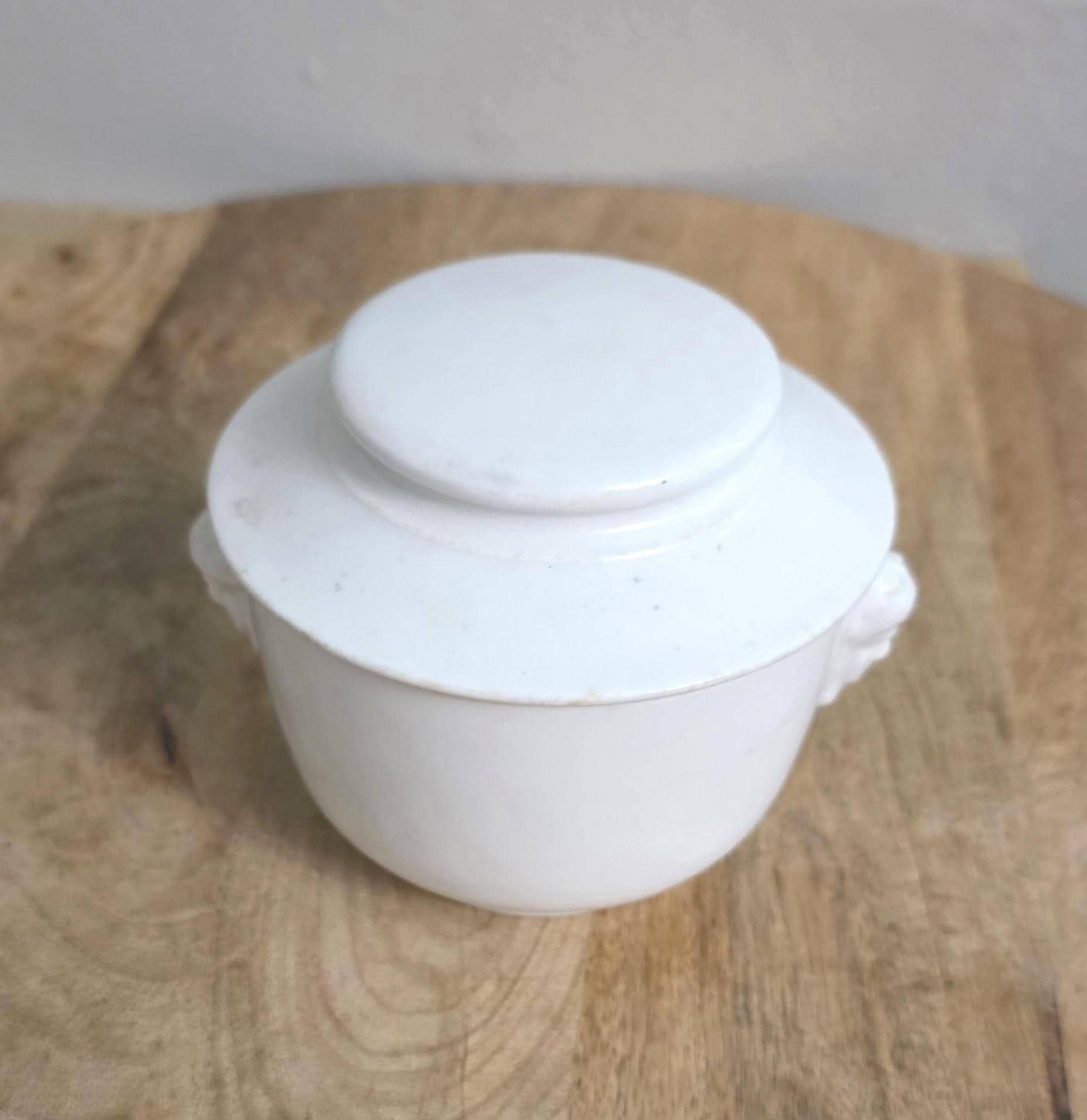 Antique Stoneware Restaurant Ware Face Handle Farmhouse Kitchen Sugar Bowl - Thumbnail 3