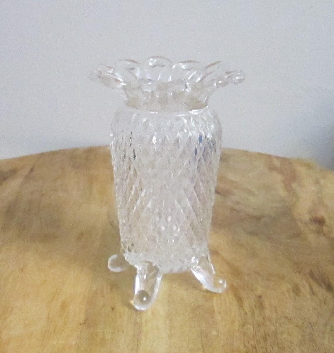 Vintage Indiana Glass Diamond Cut Glass Vase - Thumbnail 2