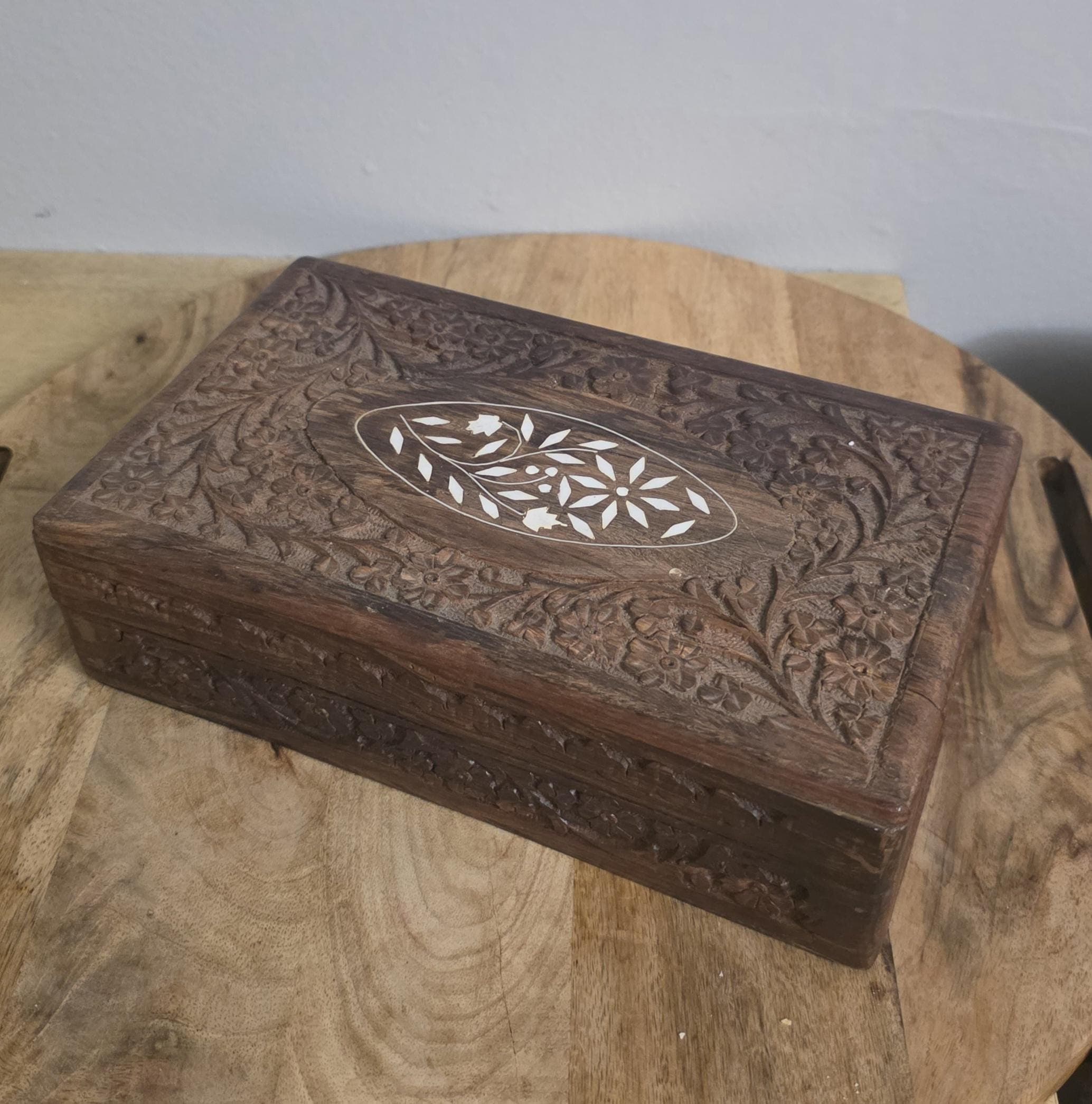 Vintage Sheesham Wood Inlay Jewelry Box