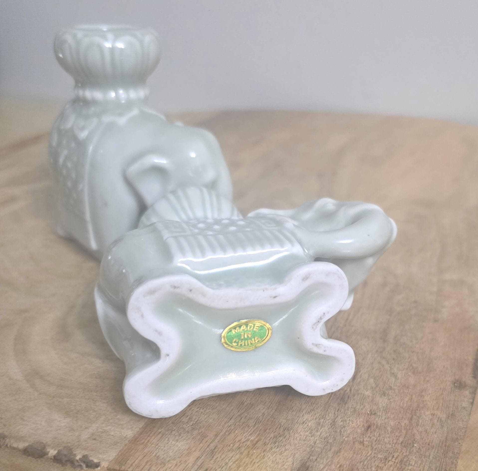Vintage Chinese Celadon Elephant Candleholders - Thumbnail 4