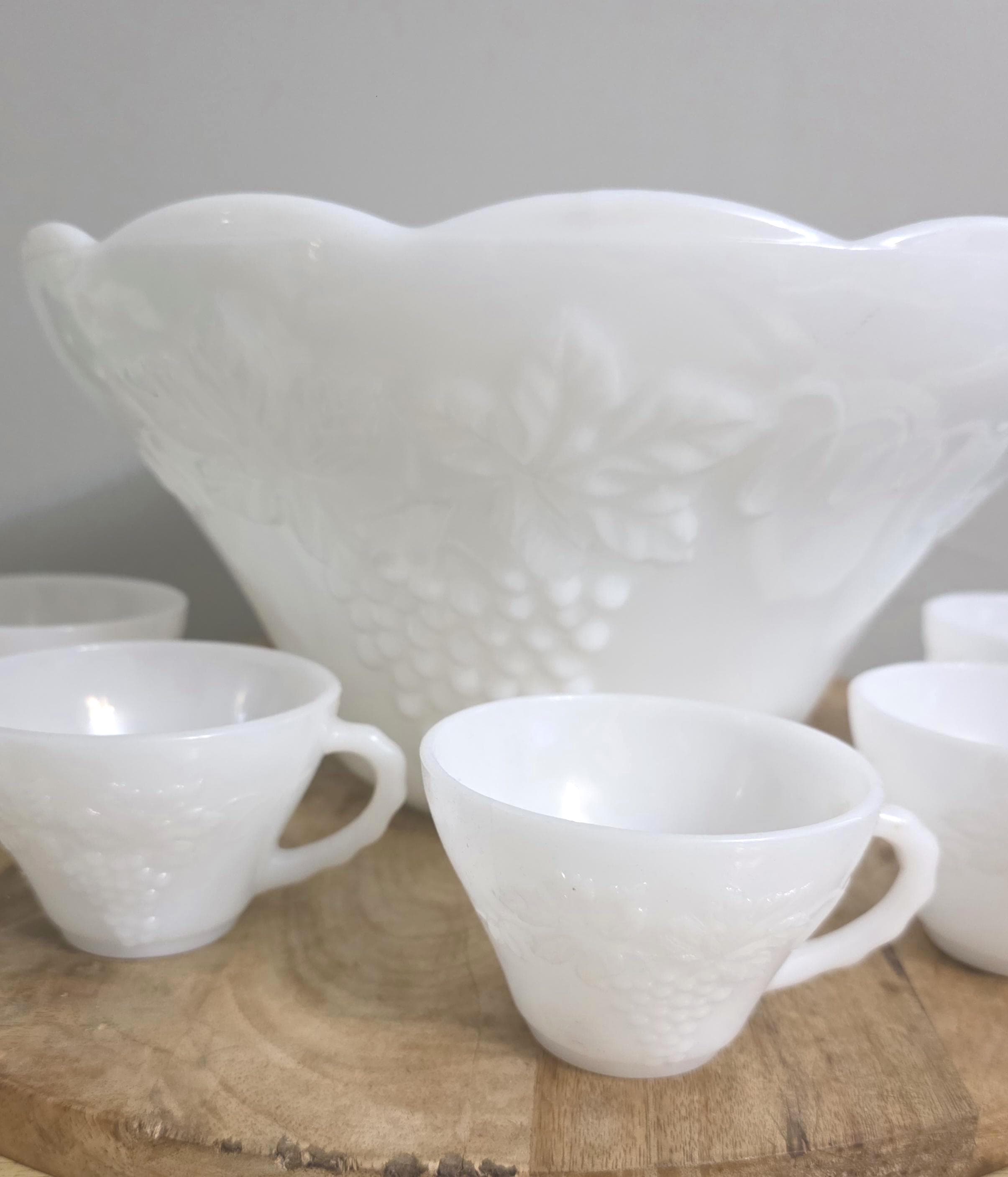 Vintage Milk Glass Grape Pattern Punch Bowl - Thumbnail 3