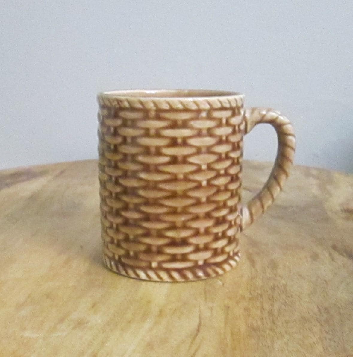 Vintage Japan Brown Glaze Basketweave Mug
