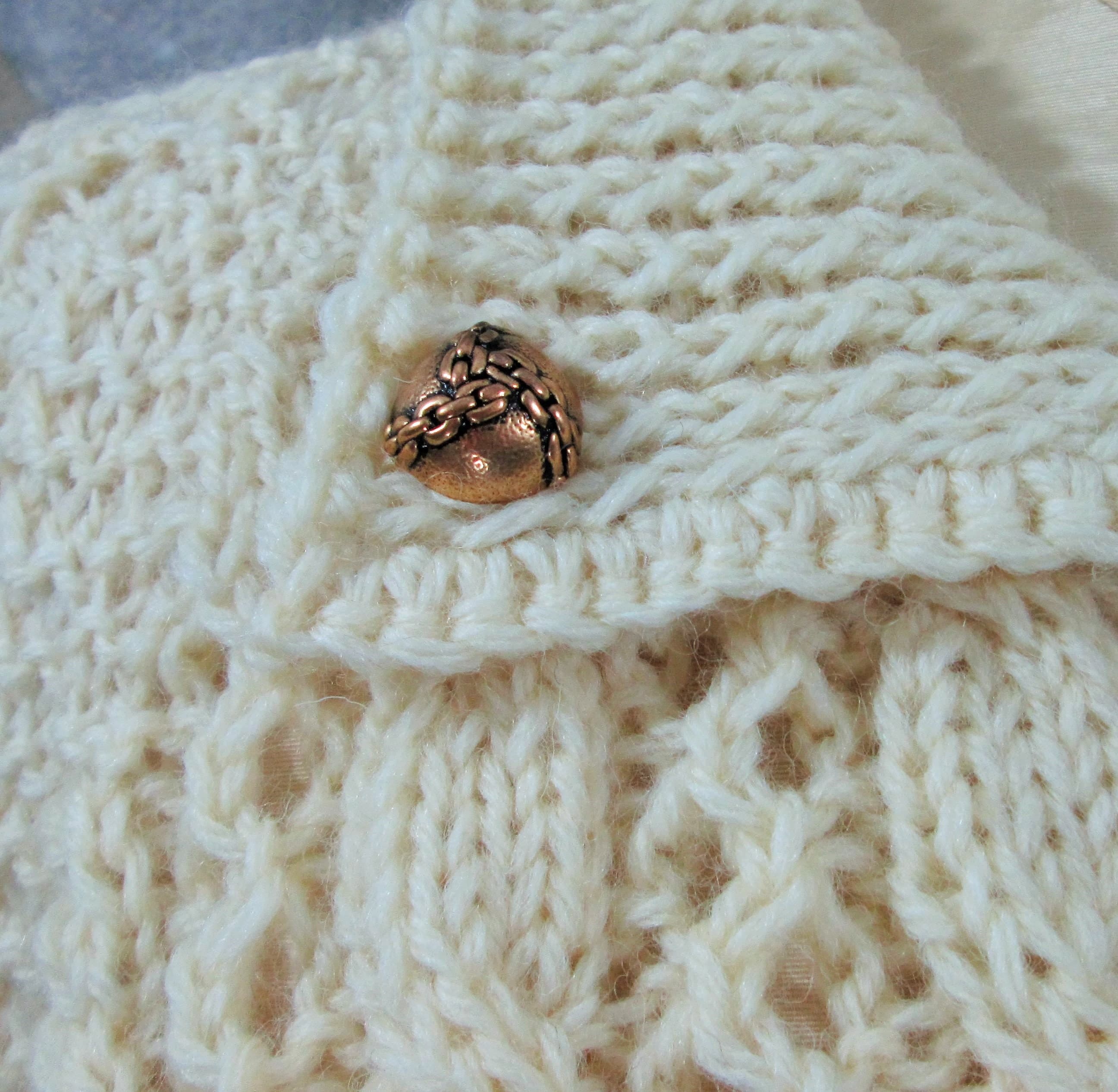 Handmade Cables & Lace Cream Wool Sweater w/Vintage Button Details - Thumbnail 3