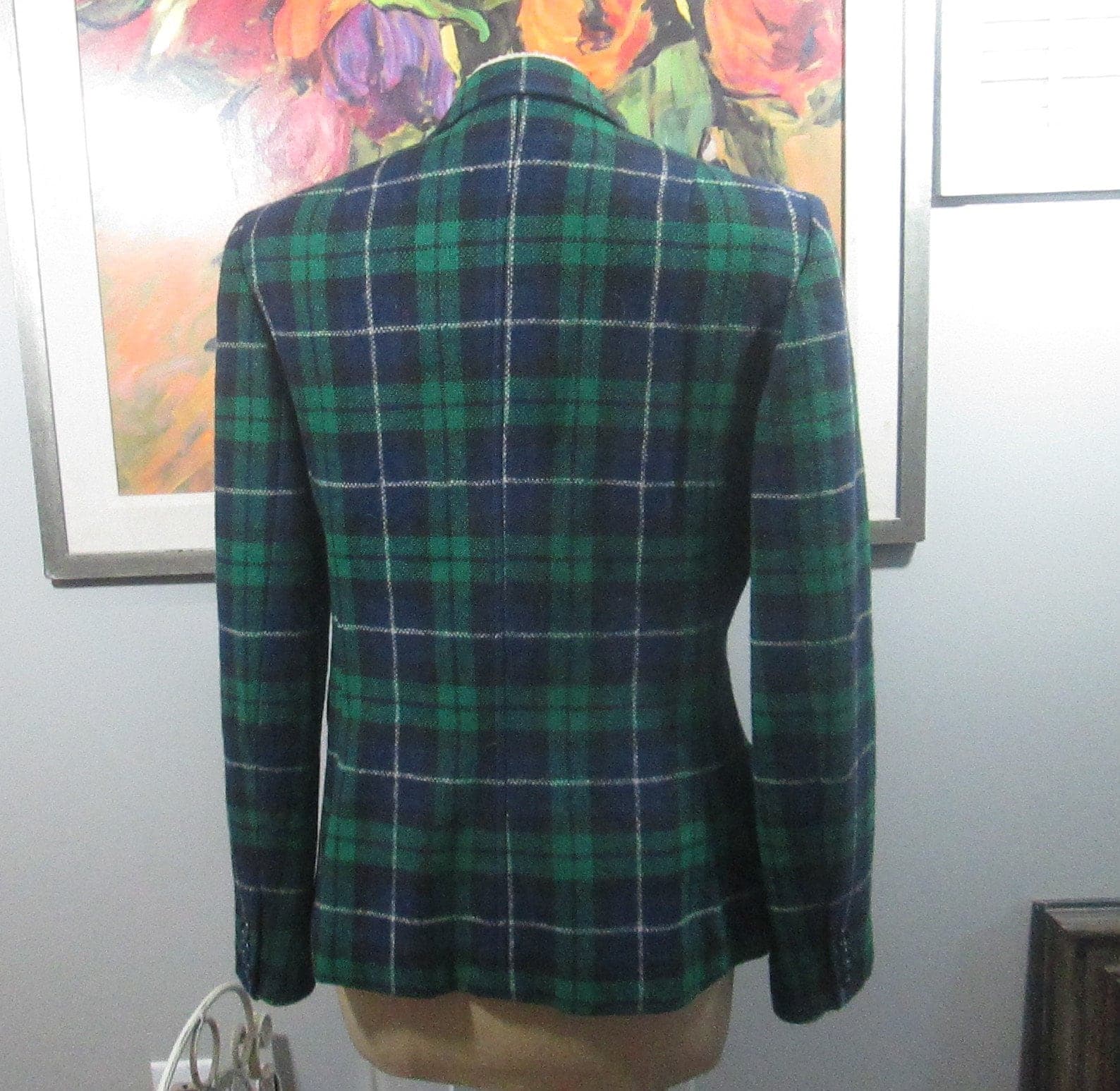 Vintage The Villager Green Plaid Wool Blazer - Thumbnail 2