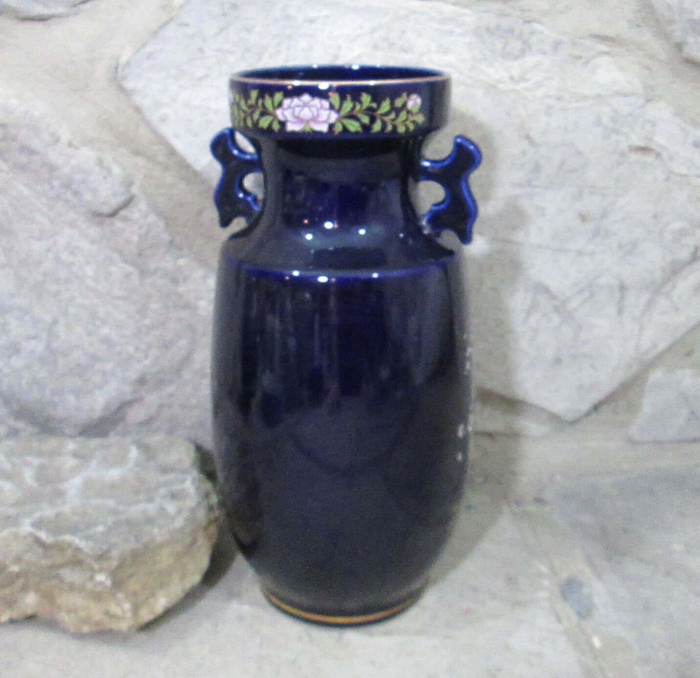 Vintage Japanese Kutani Showa Period Cobalt Blue Pheasant Vase - Thumbnail 5