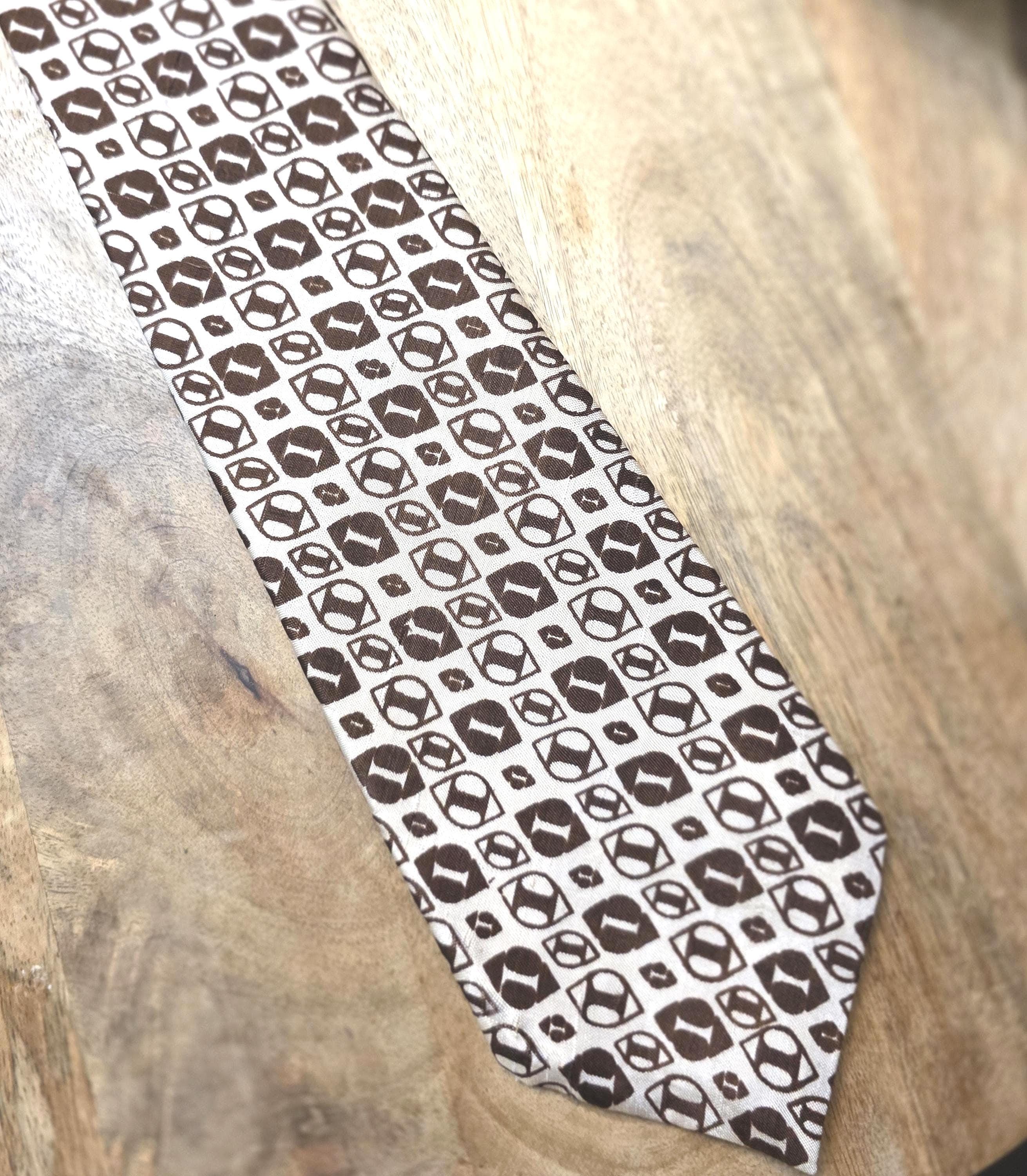 Vintage Brown Thai Silk Print Tie