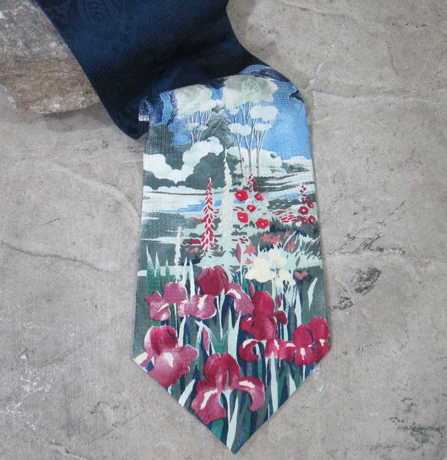 Vintage Paul Brent Gallery Silk Floral Print Necktie - Thumbnail 2