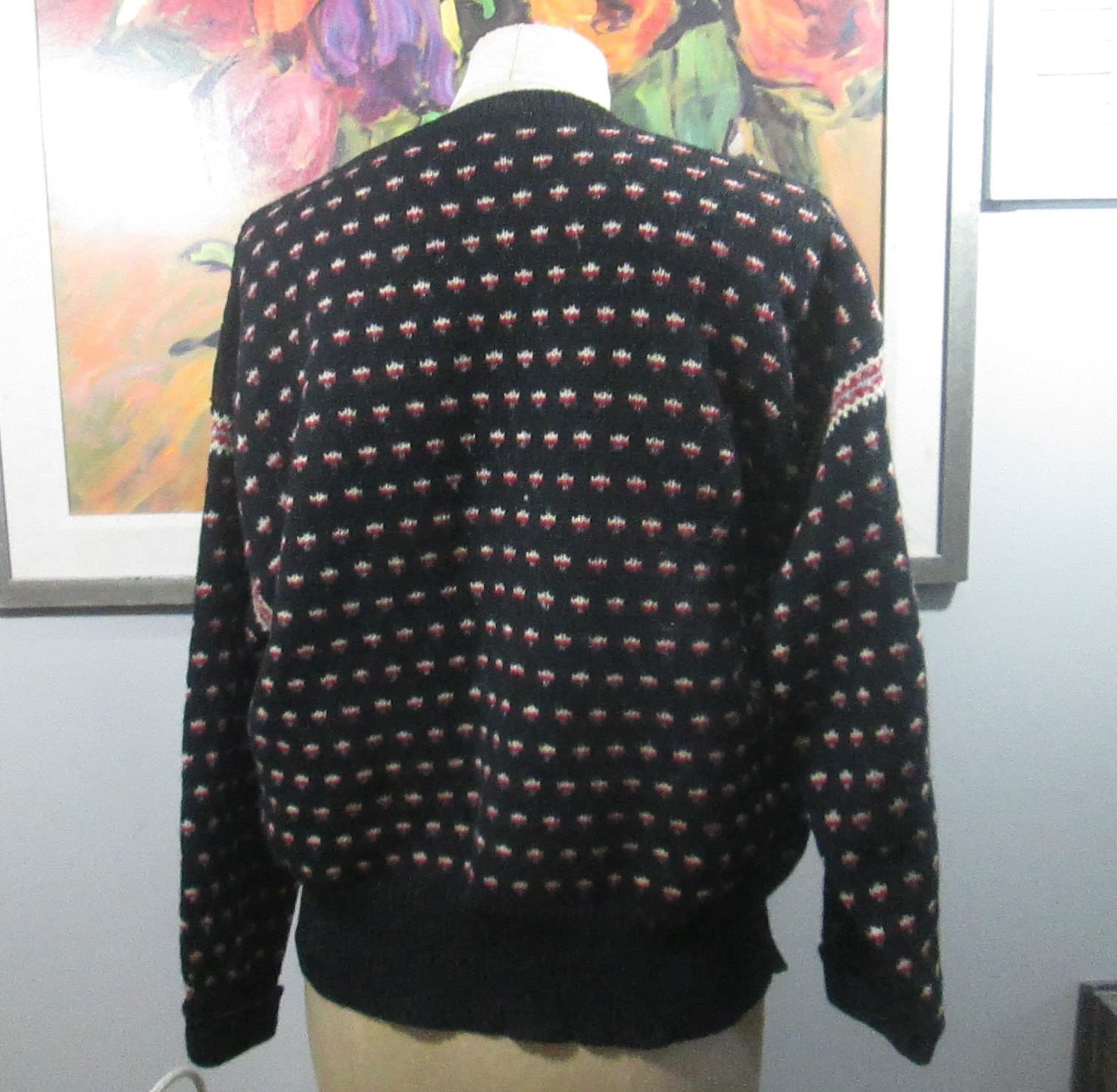 Vintage 1980's Shetland Wool Reindeer Sweater - Thumbnail 2