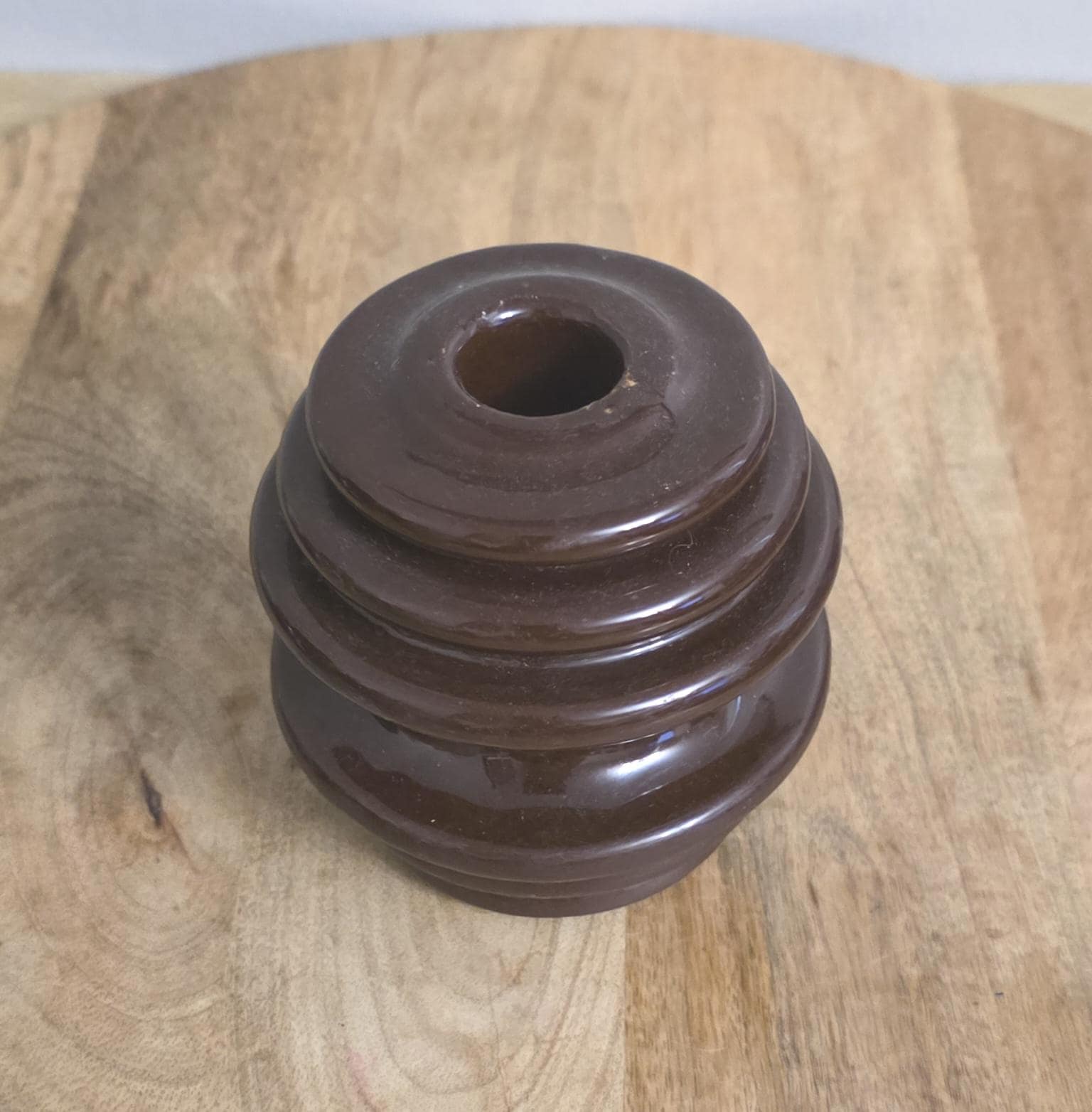 Vintage Brown Glaze Pottery Insulator - Thumbnail 3