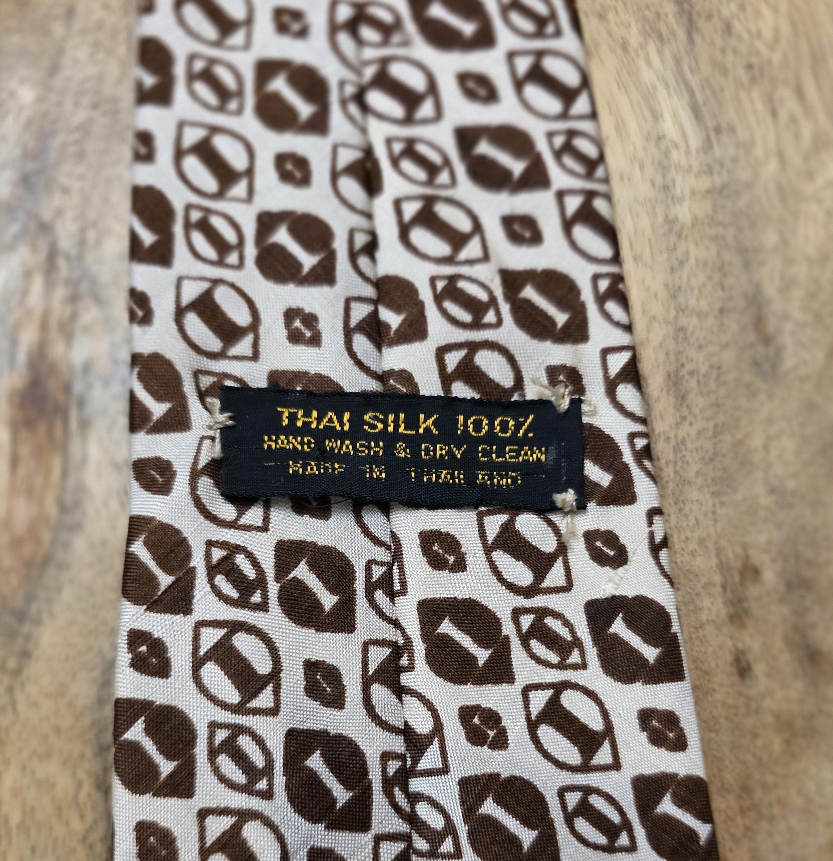 Vintage Brown Thai Silk Print Tie - Thumbnail 2