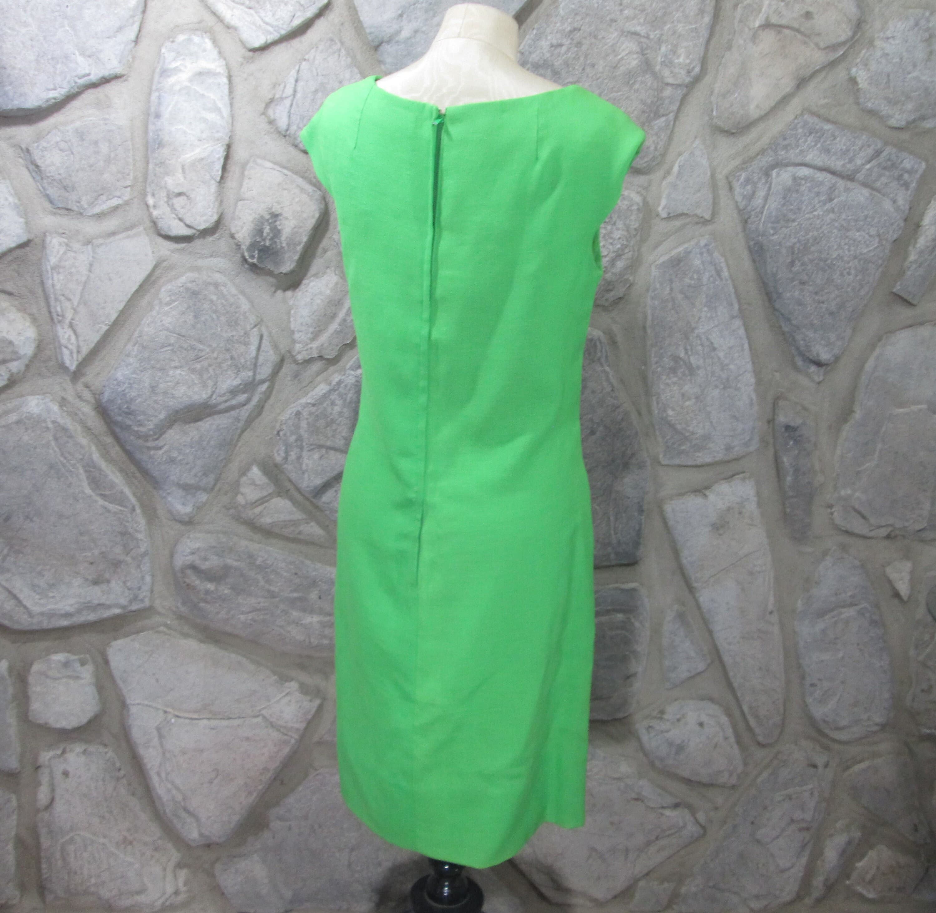 Vintage 50's Parues Feinstein Green FLoral Accent Sheath Dress - Thumbnail 3