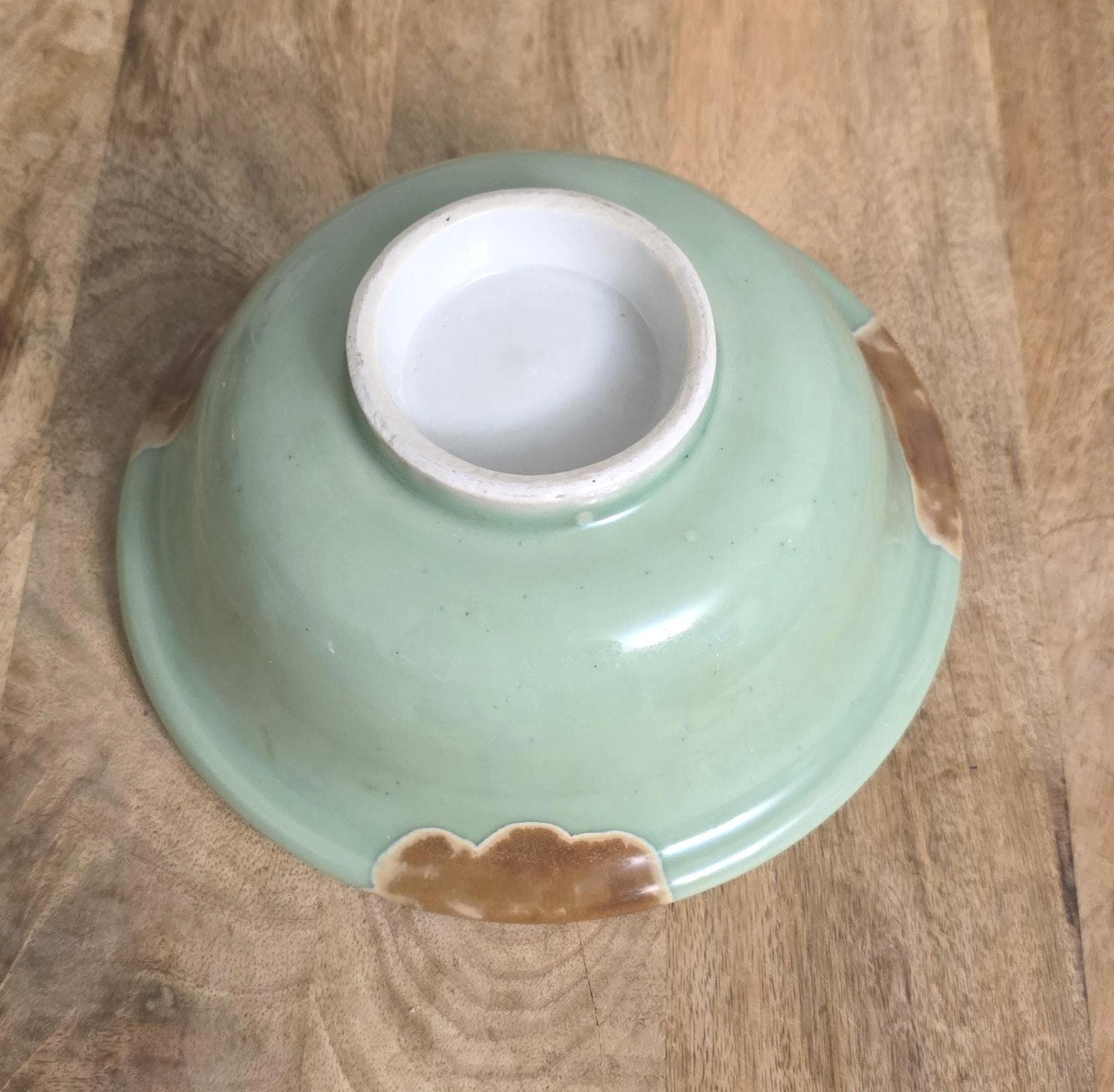 Vintage Japanese Celadon & Iron Oxide Oriental Bowl - Thumbnail 3