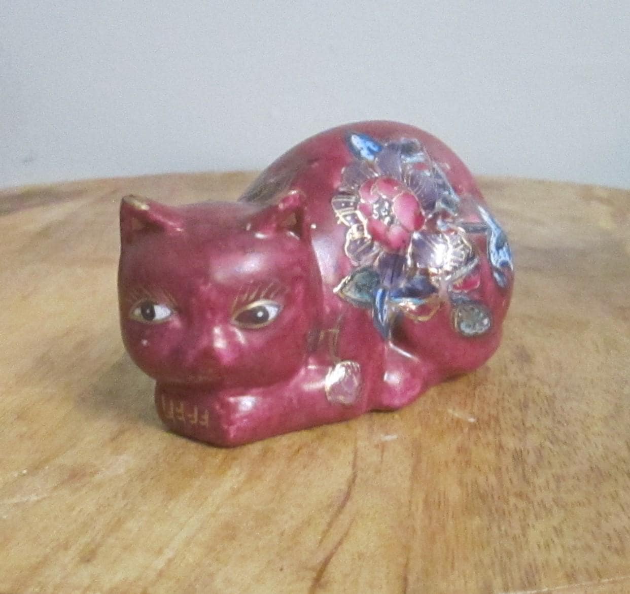 Vintage Chinese Enamel Decorated Porcelain Cat Figurine