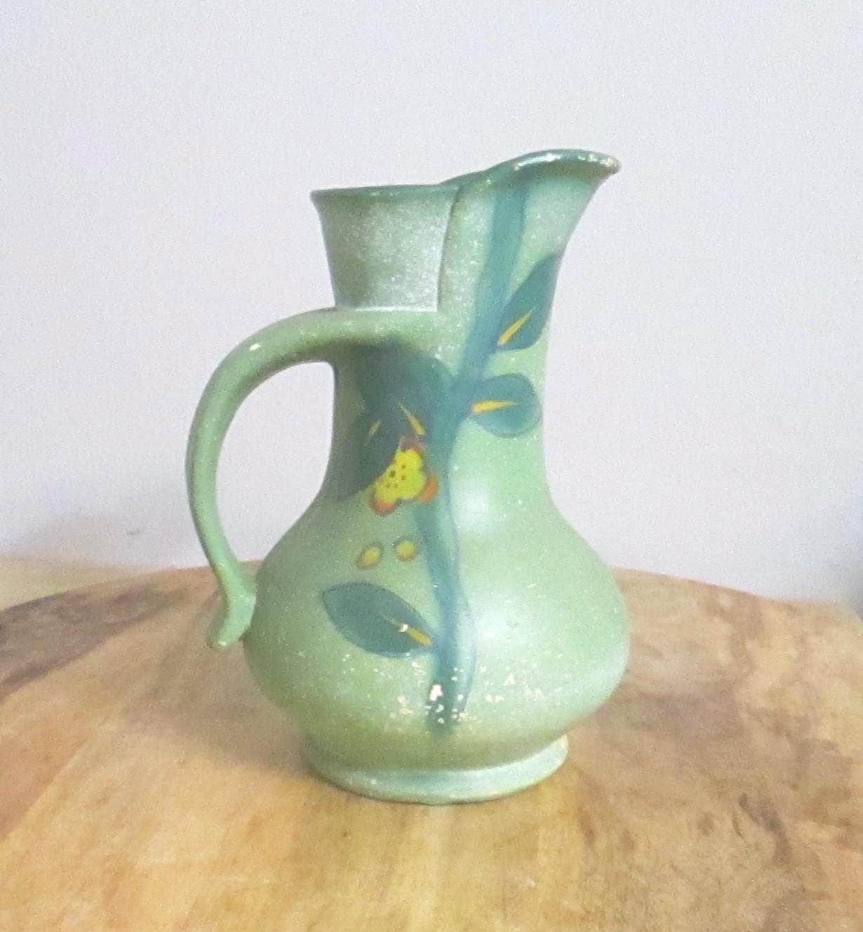 Vintage 1940's Green Floral Design Pitcher from Japan - Thumbnail 3