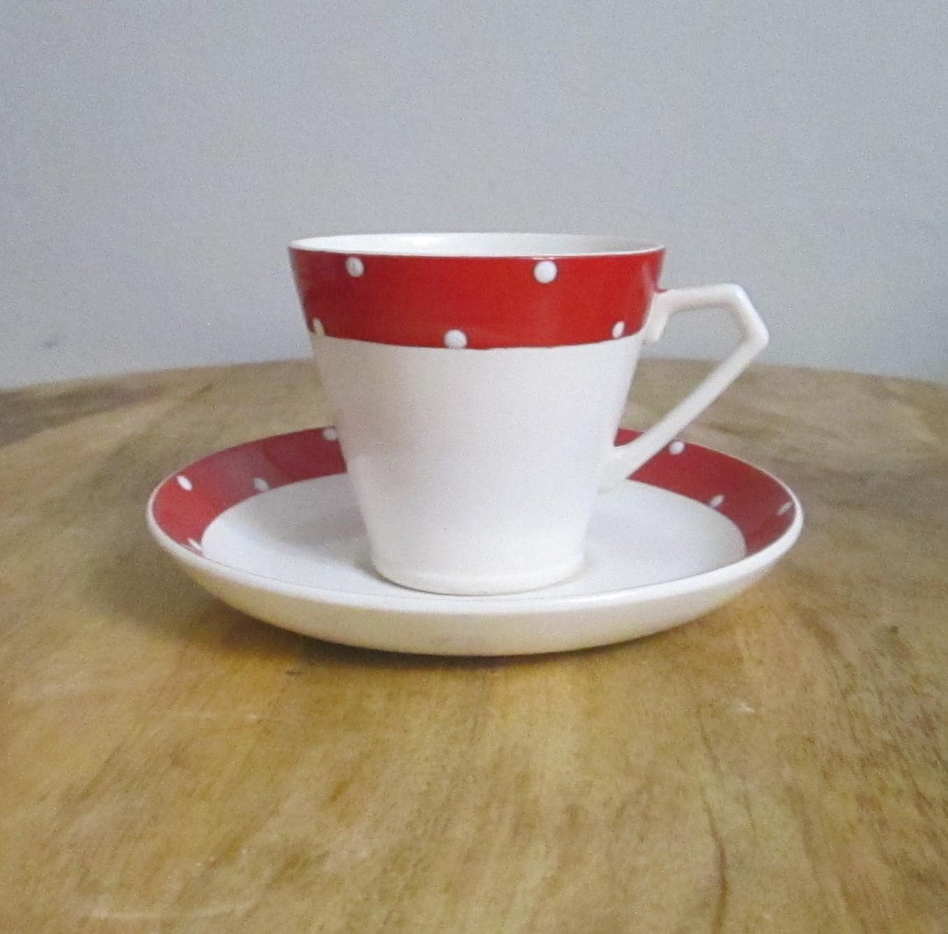 Vintage Elijah Cotton Lord Nelson Ware Red Polka Dot Demitasse Cup and Saucer