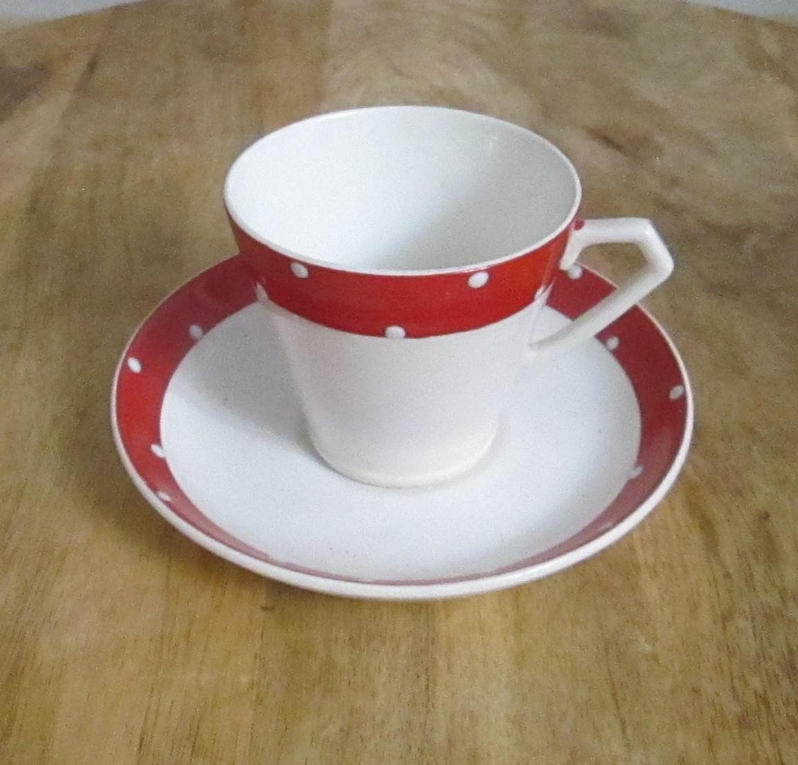 Vintage Elijah Cotton Lord Nelson Ware Red Polka Dot Demitasse Cup and Saucer - Thumbnail 2