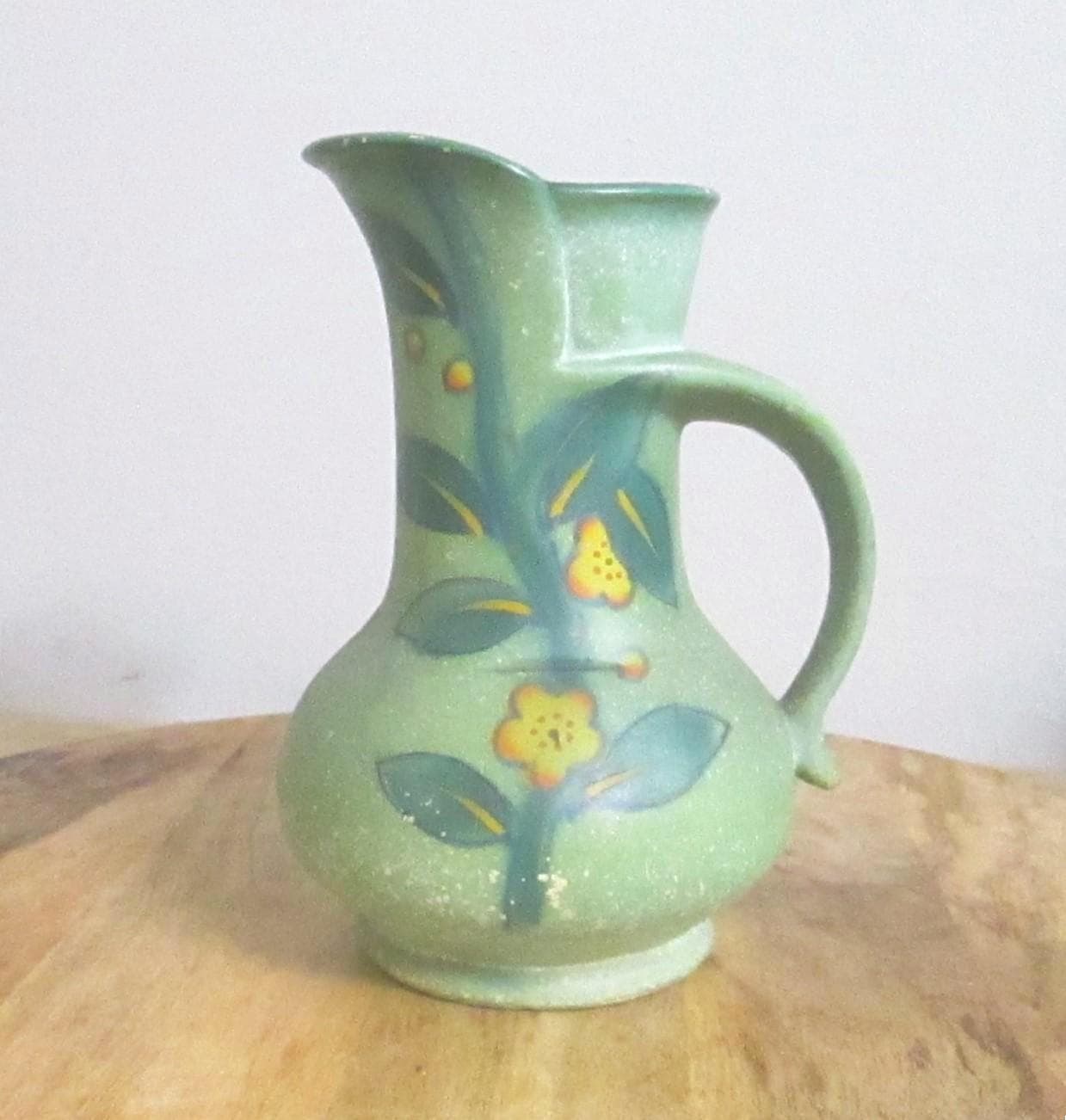 Vintage 1940's Green Floral Design Pitcher from Japan