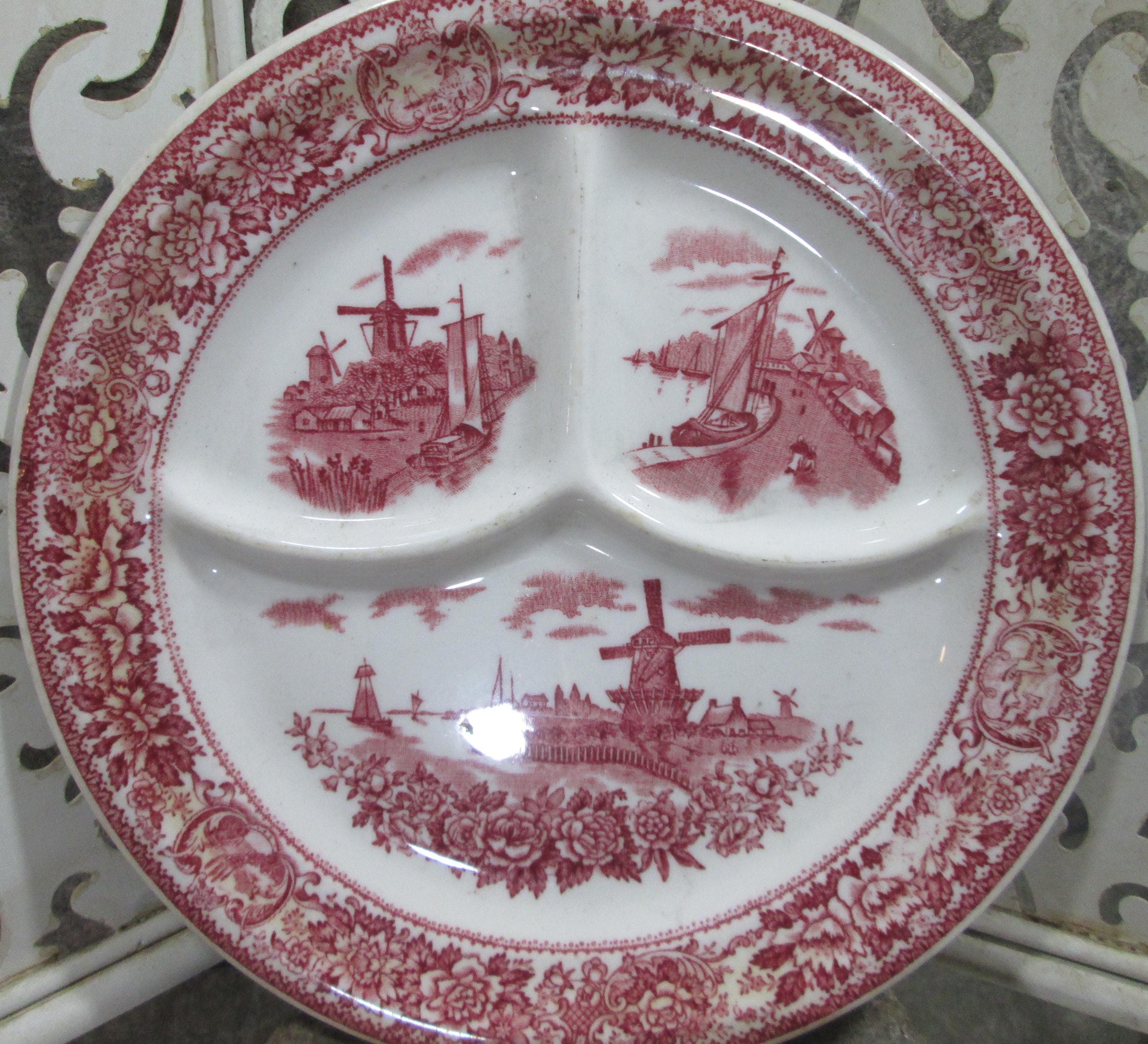 Vintage McNicol Restaurant Ware Red Windmill Grille Plate