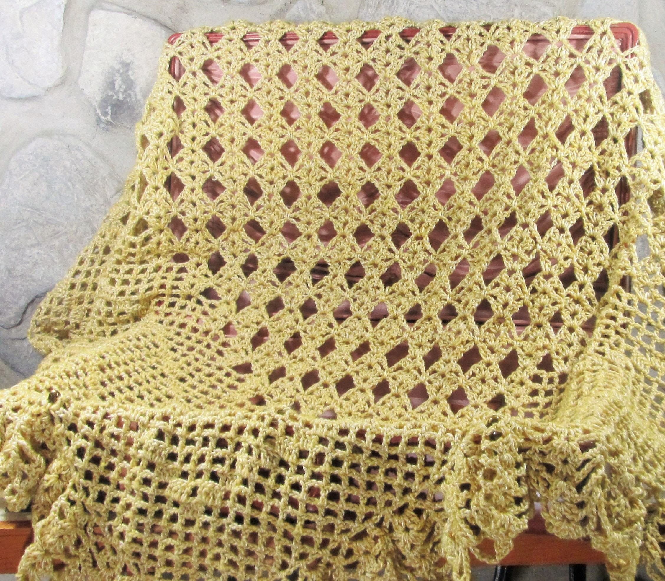 Handmade Crocheted Yellow Wool & Nylon Triangle Shawl - Thumbnail 4