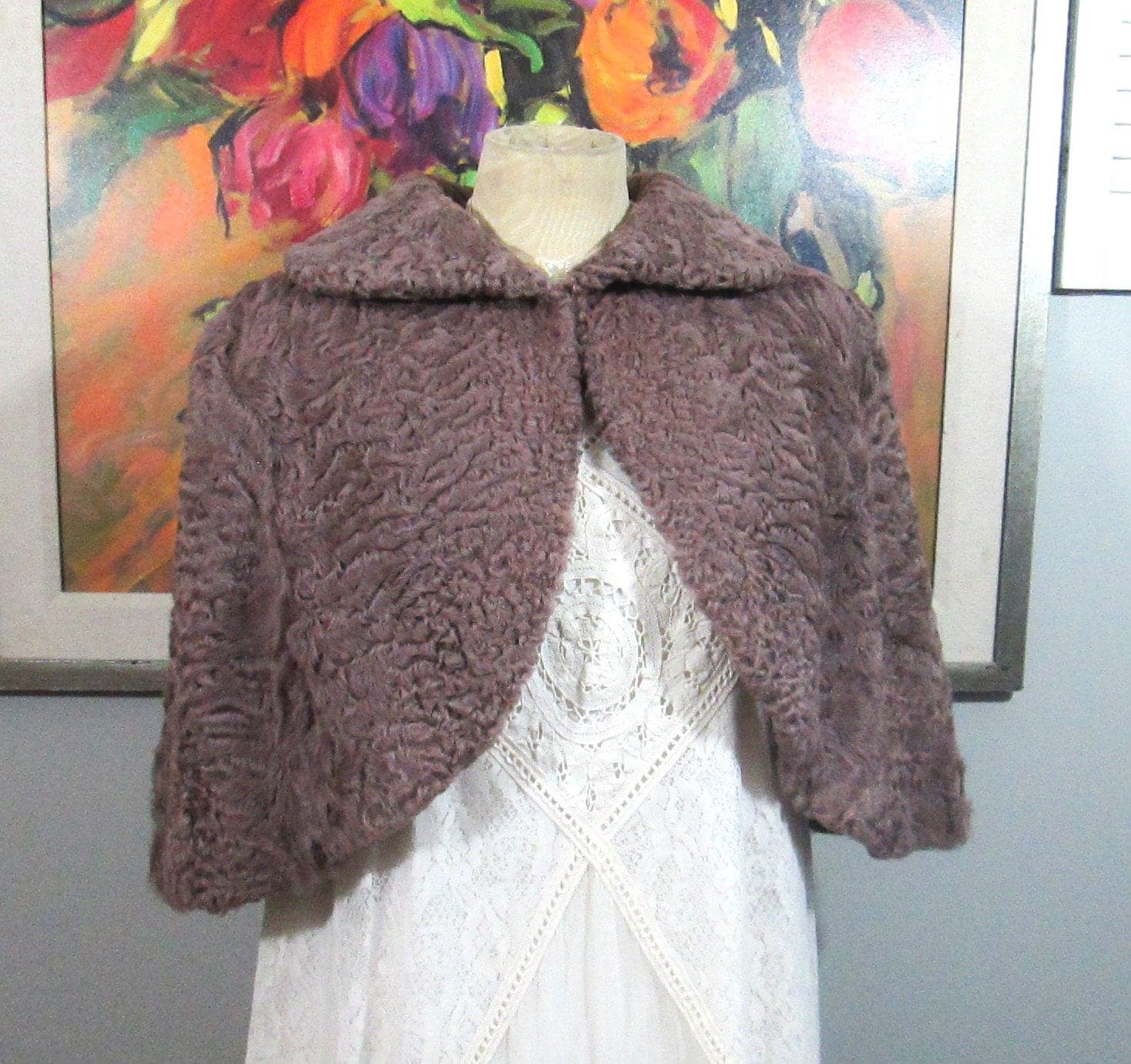 Vintage Rare 1940's Robert Marcus Paris Curly Lambs Wool Stole