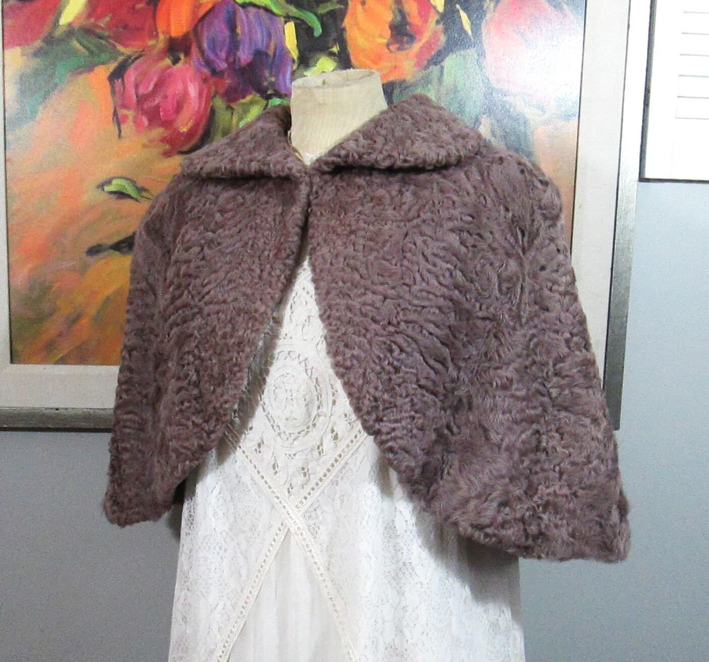 Vintage Rare 1940's Robert Marcus Paris Curly Lambs Wool Stole - Thumbnail 2