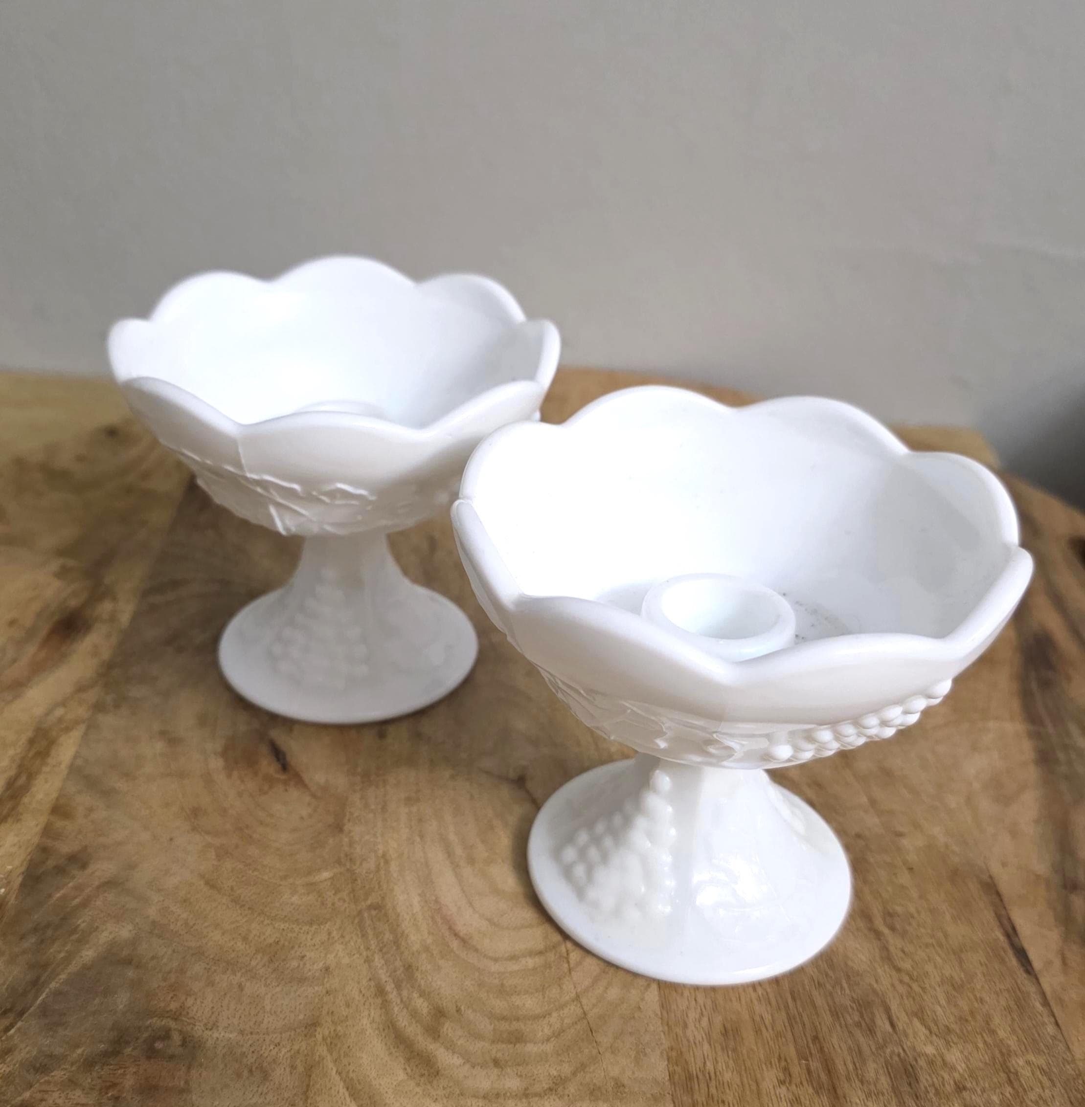 Vintage Indiana Glass Colony Harvest Pattern Milk Glass Candle Holders - Thumbnail 2