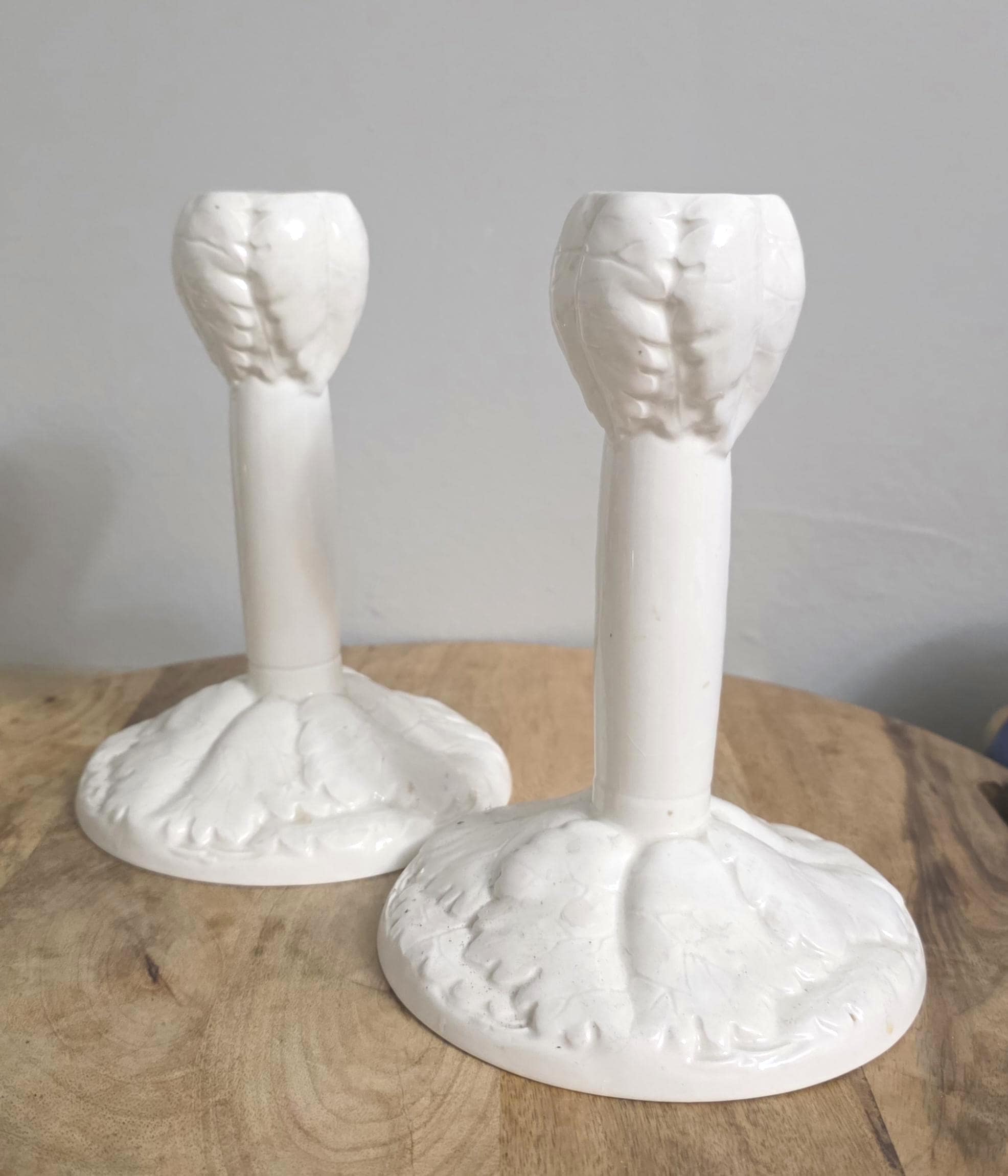 Vintage Spode Imp Cream Leaf Design Candle Holders