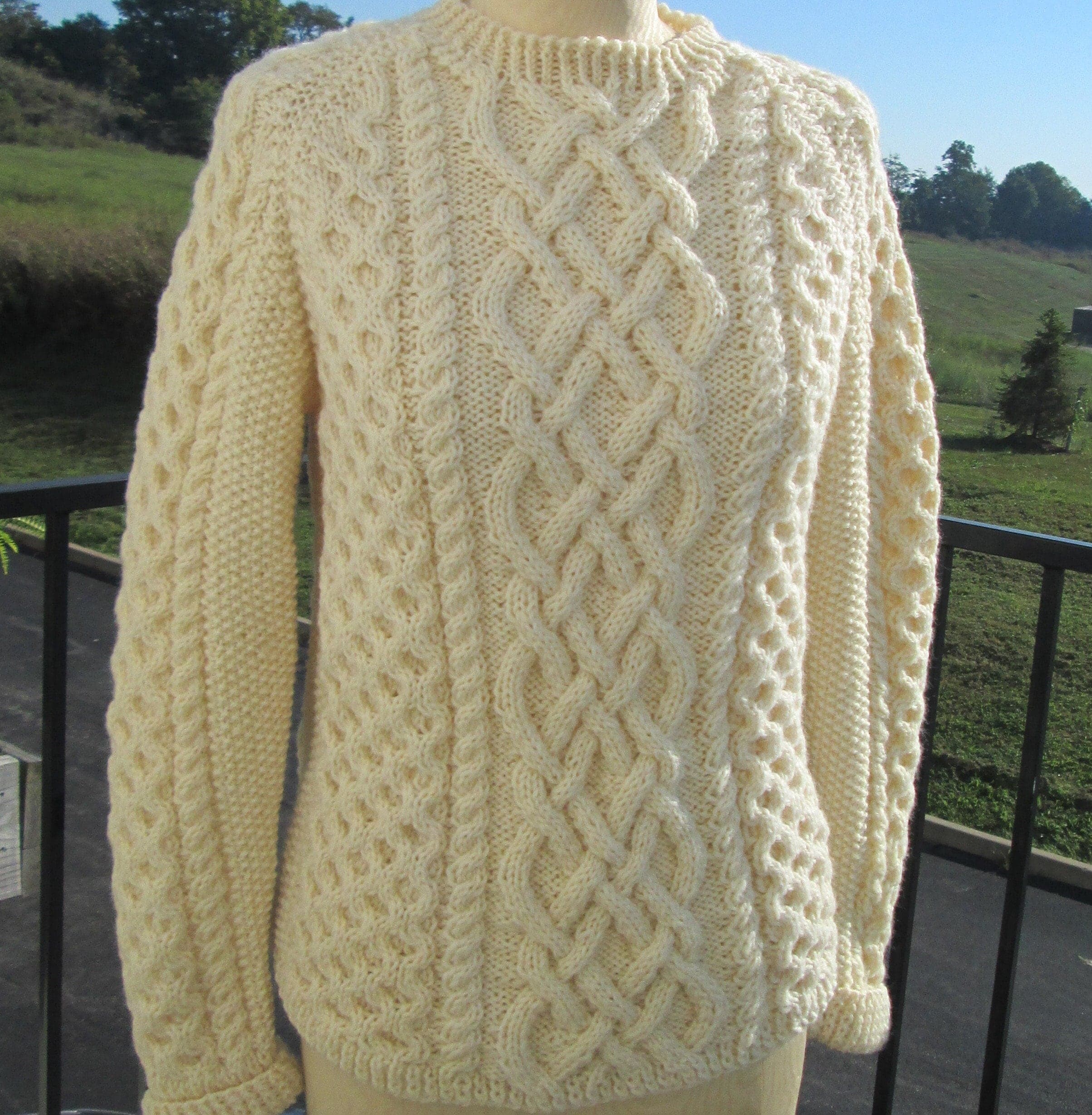 Handmade Irish Knit Celtic Knot Fisherman Sweater in Cream