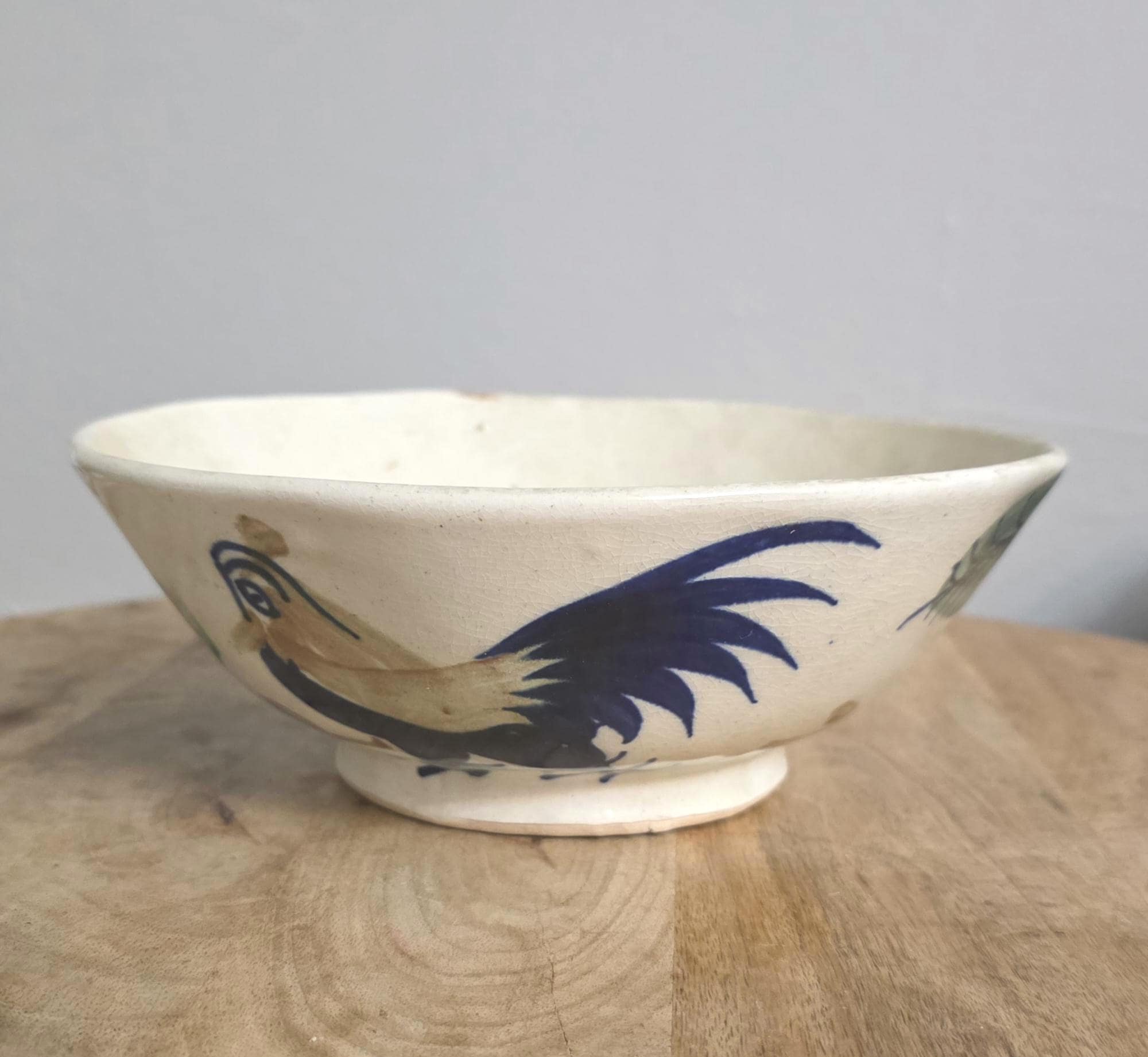 Antique Chinese Pottery Chicken Design Kitchen Bowl
