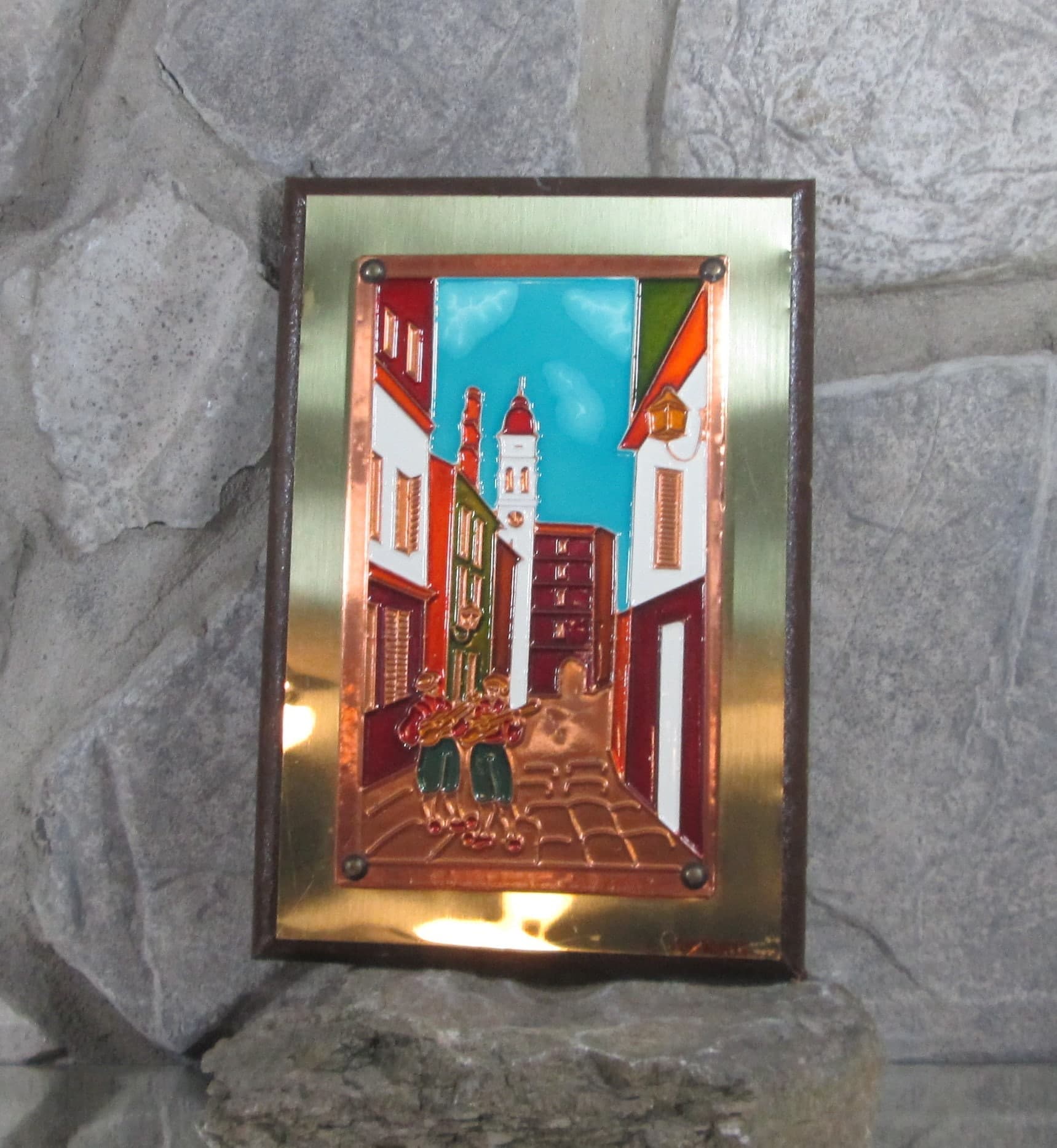 Vintage Enamel Look Plaque from Corfu