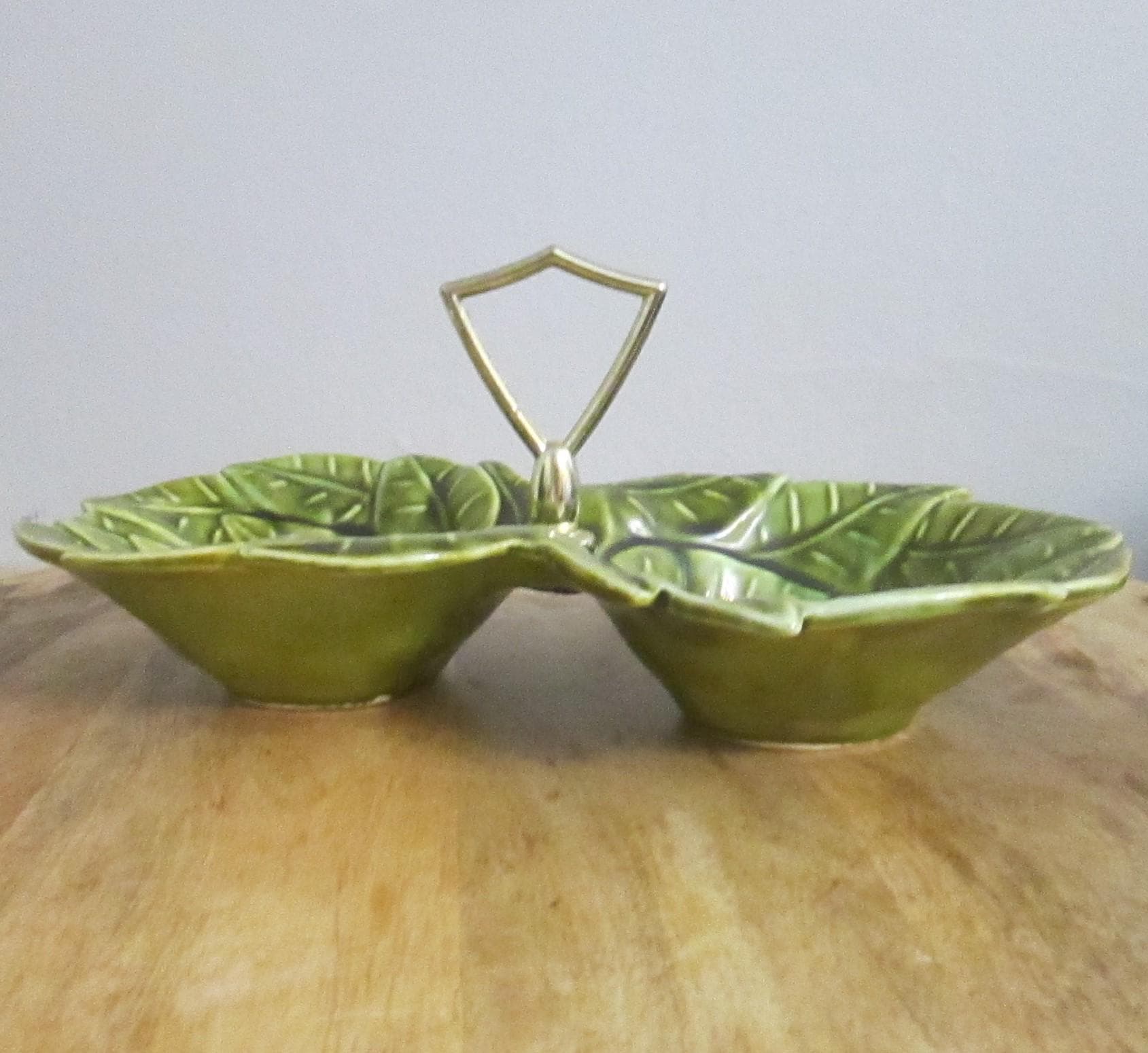 Vintage Wade California Pottery Green Leaf Design Tidbit Tray Server - Thumbnail 2