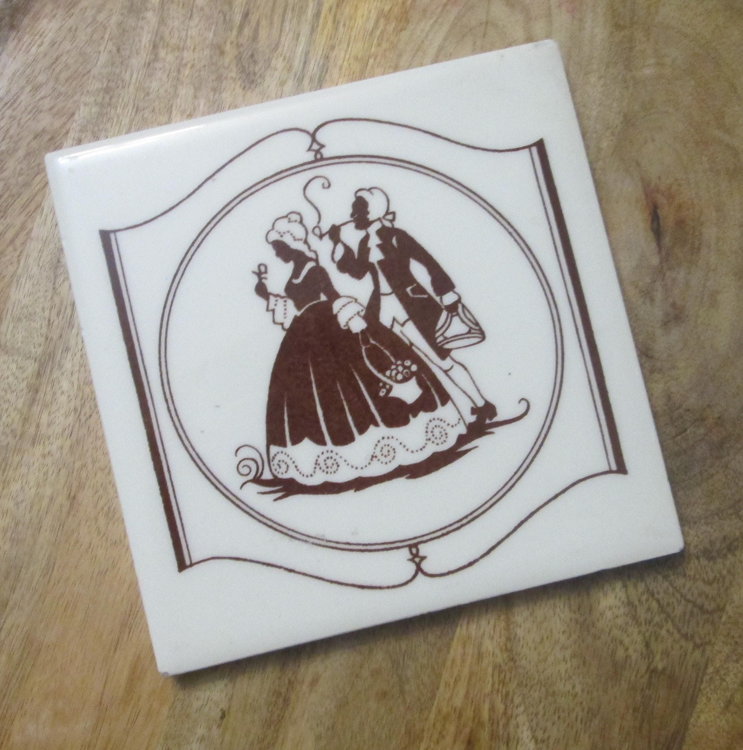 Vintage Courting Couple Ceramic Tile Trivet