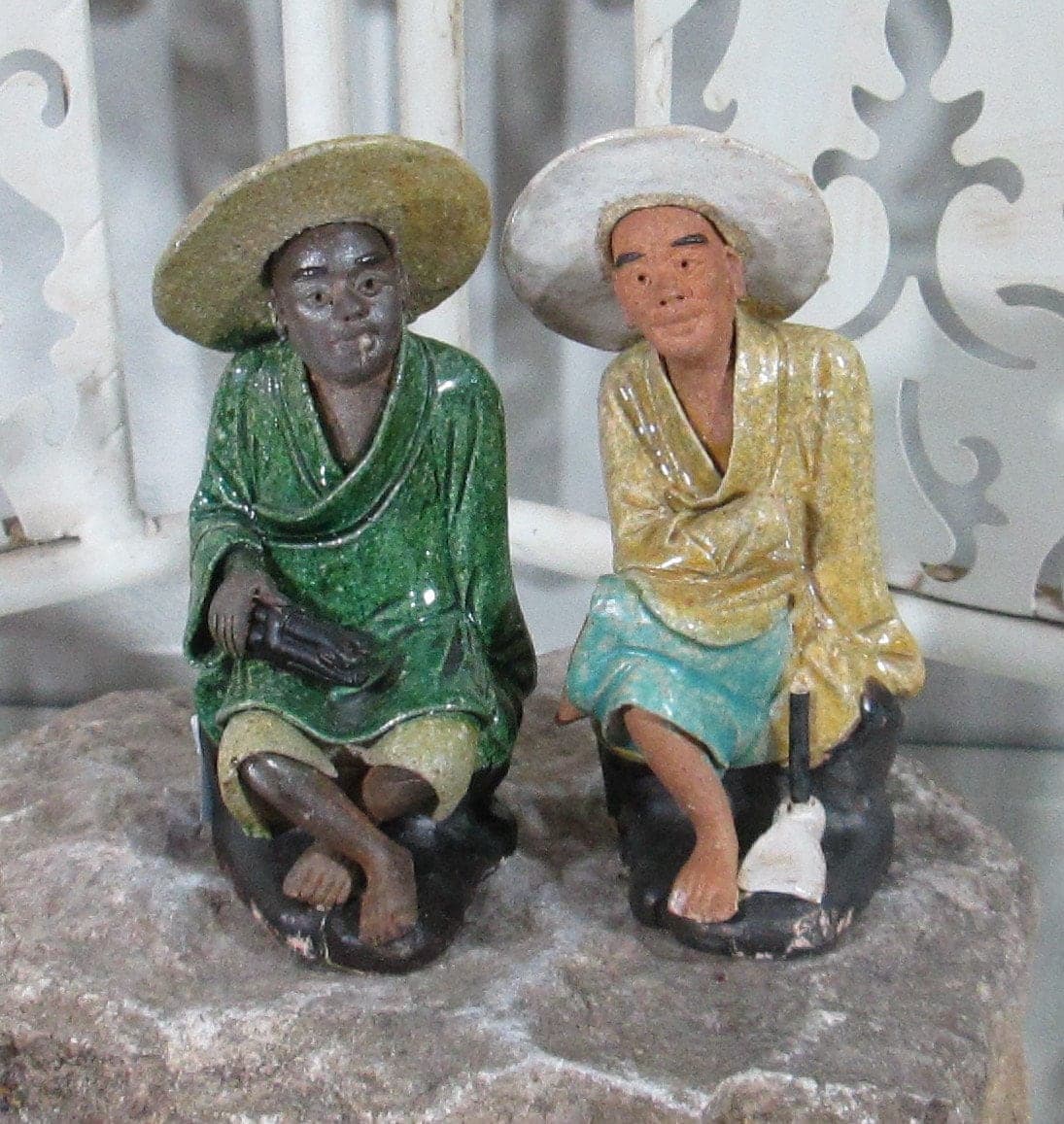 Pair of Vintage Chinese Mud Men Figures