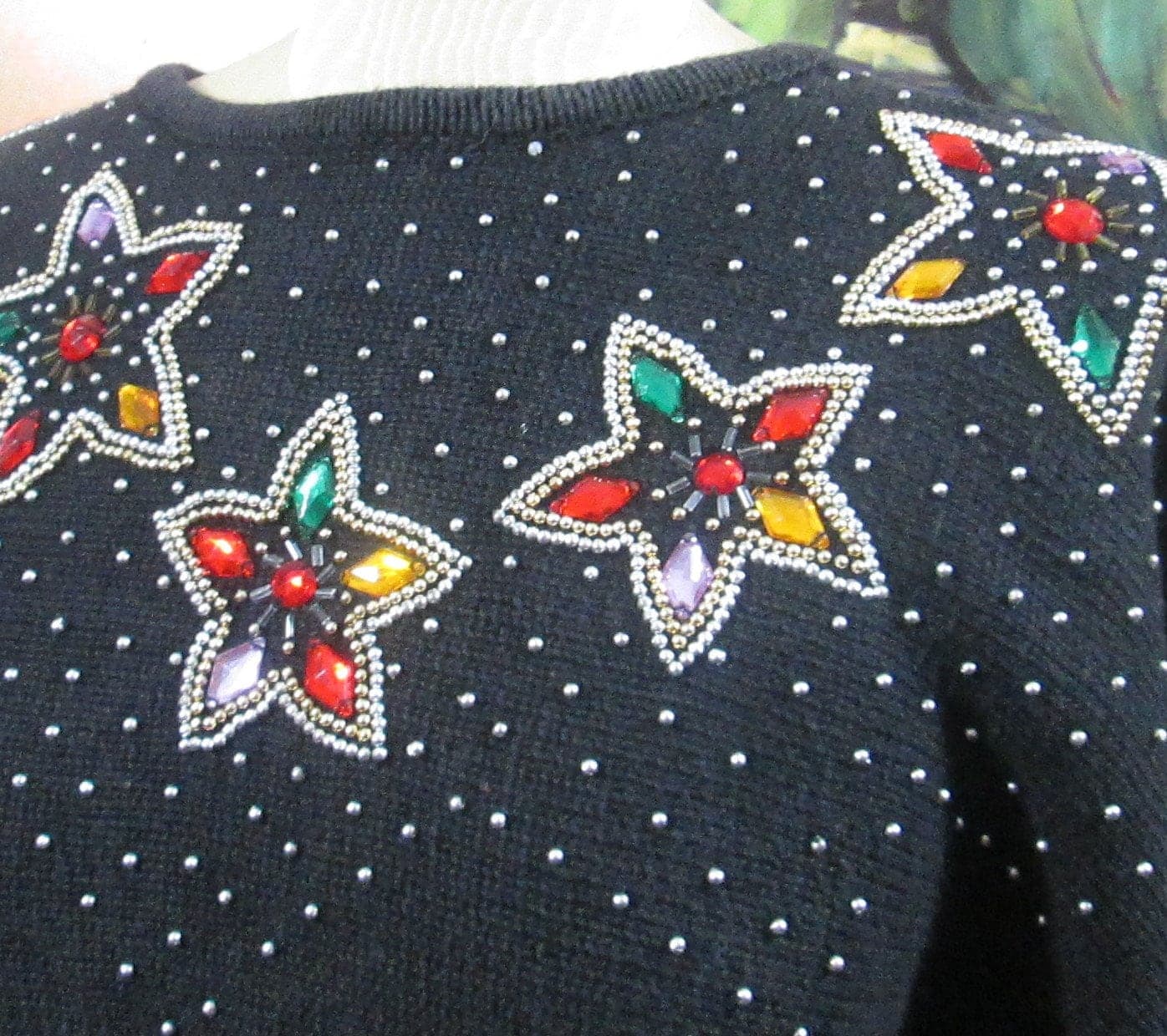 Vintage 1980's Jeweled Star Sweater - Thumbnail 2